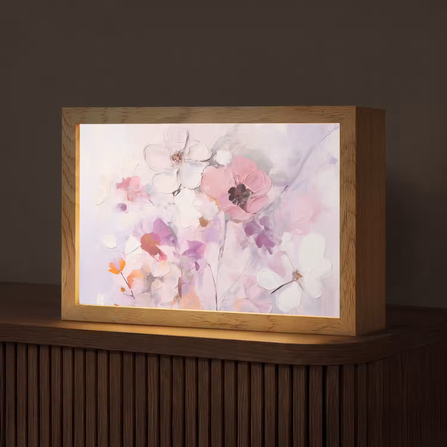 Bloemen - Lila - Watercolor - Kunst Light Box met kabel (Tafellamp) klein -z3d_website