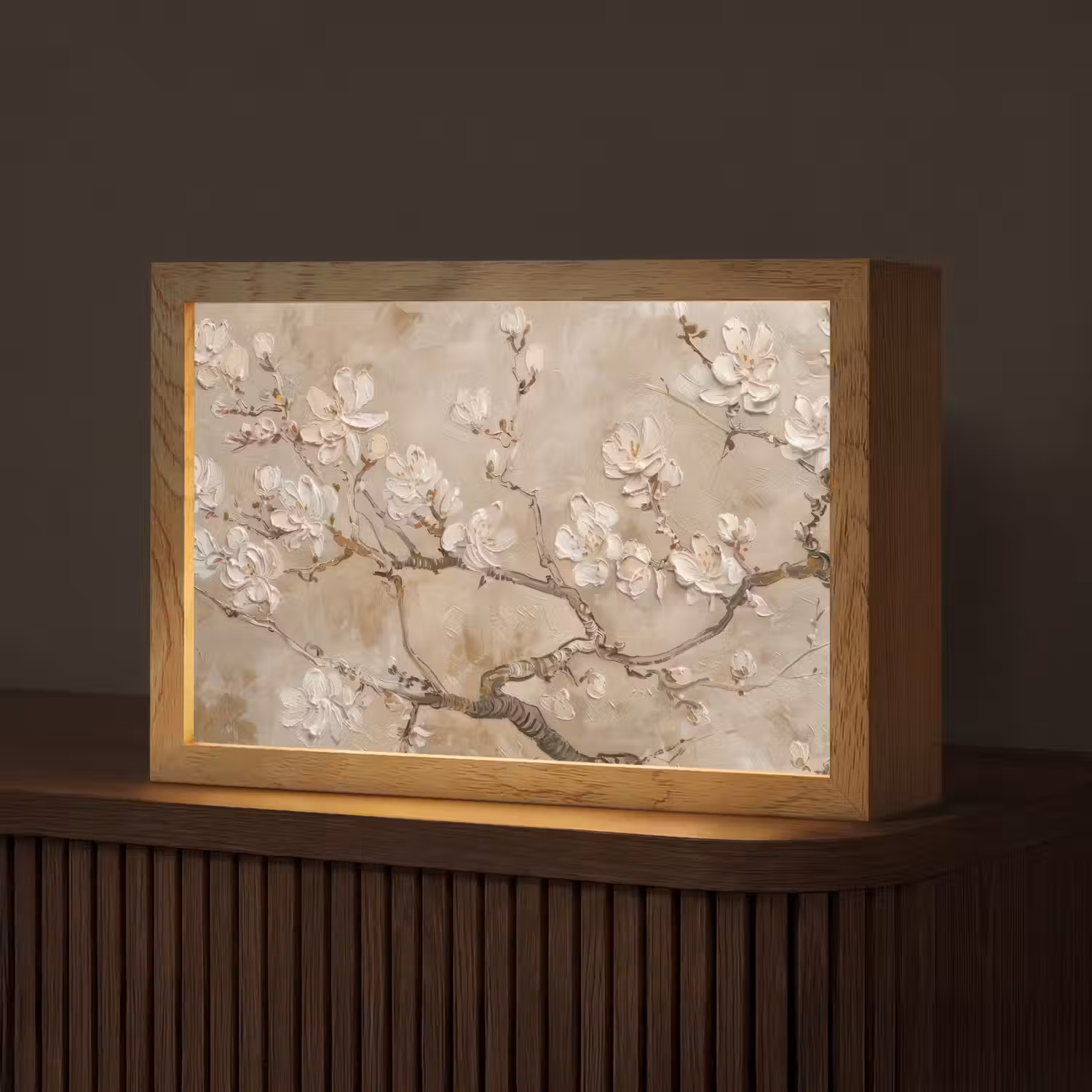 Bloemen - Modern - Beige - Wit - Bloesem Light Box met kabel (Tafellamp) klein -z3d_website