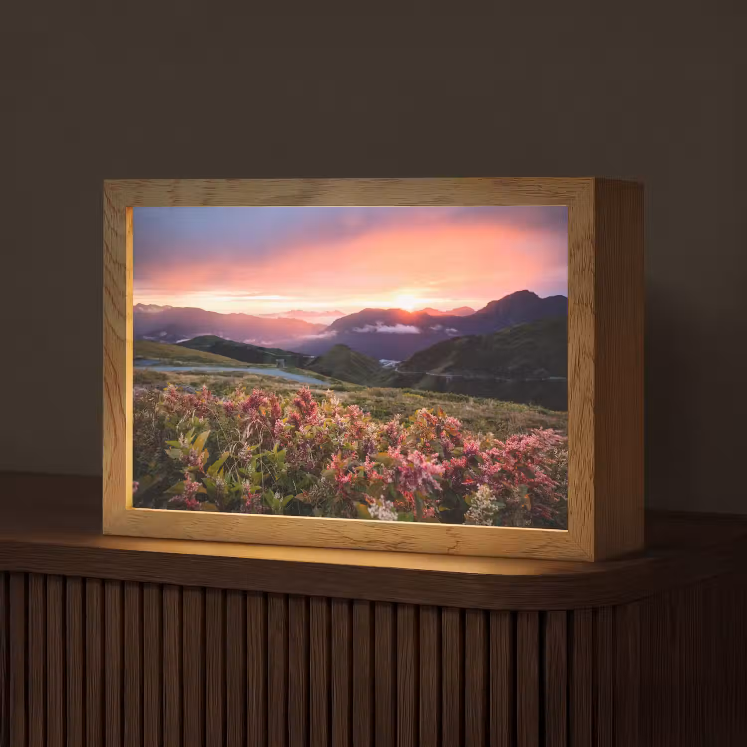 Bloemen - Bergen - Landschap - Nacht - Lucht - Roze Light Box met kabel (Tafellamp) klein -z3d_website