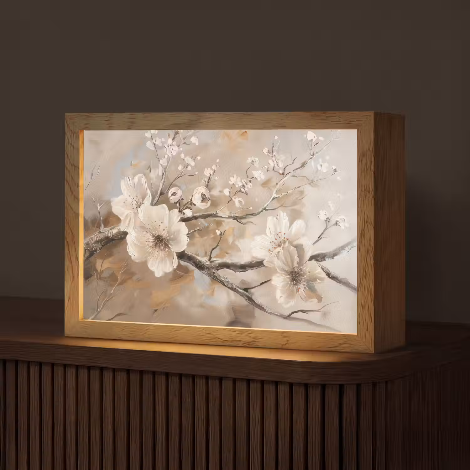 Bloemen - Natuur - Wit - Bloesem - Abstract Light Box met kabel (Tafellamp) klein -z3d_website