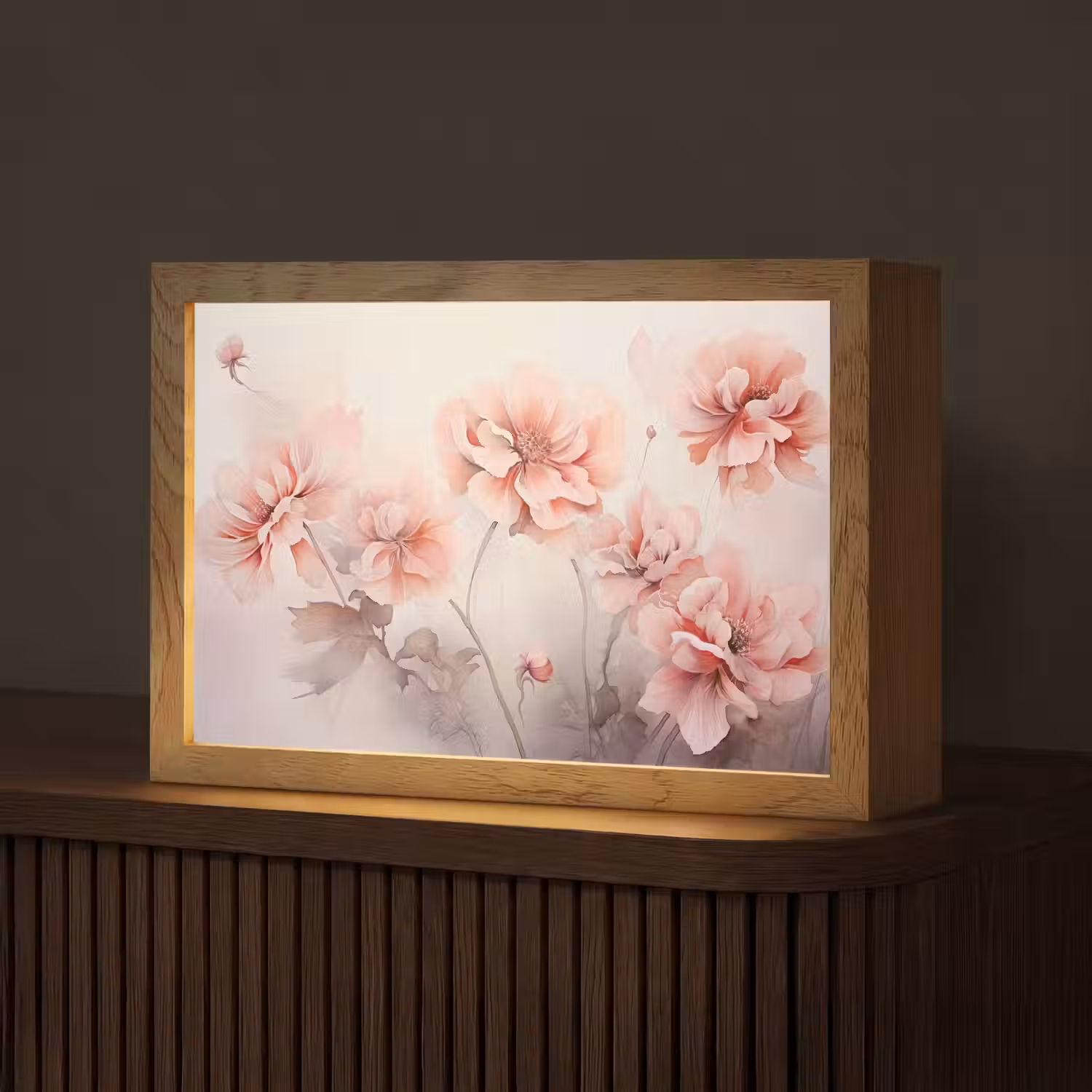 Bloemen - Roze - Kunst - Abstract - Aquarel Light Box met kabel (Tafellamp) klein -z3d_website