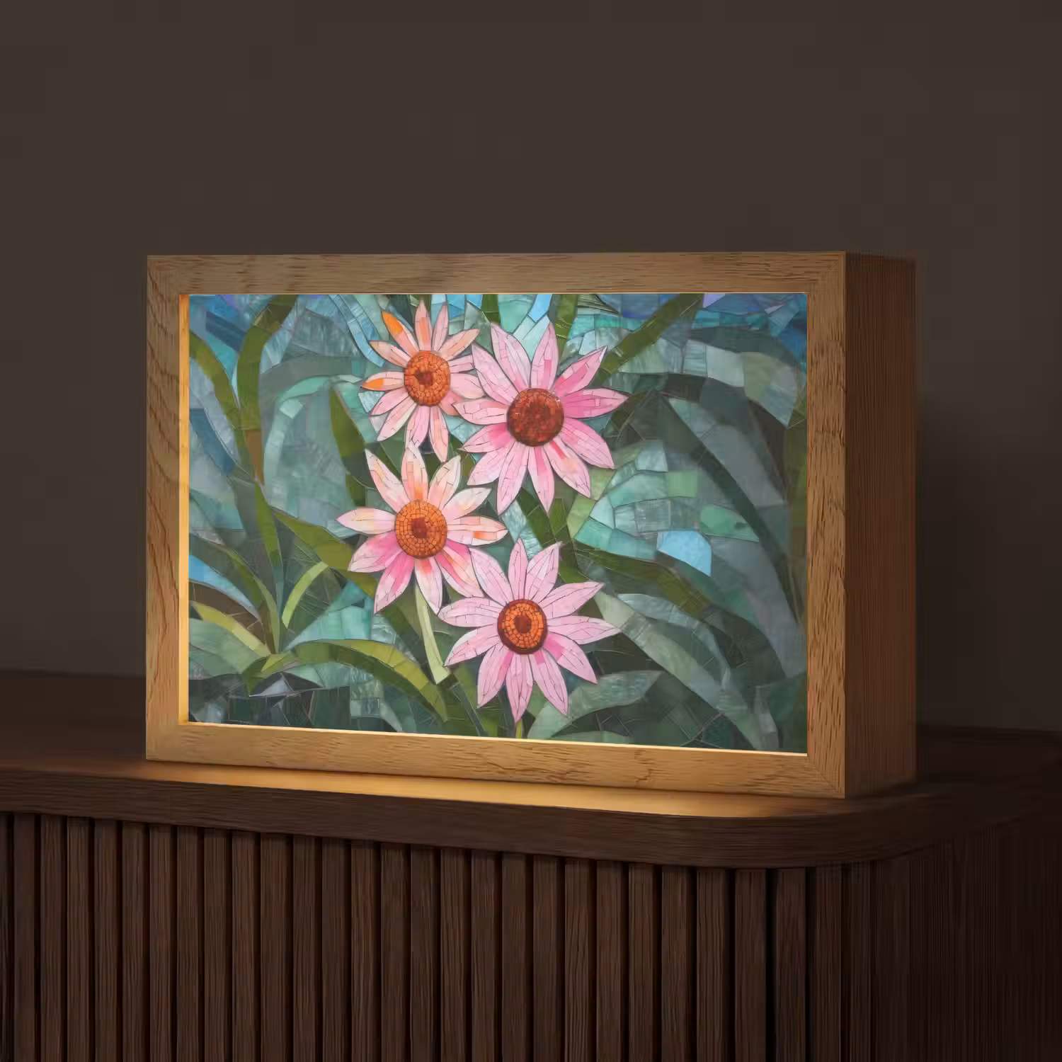 Bloemen - Roze - Glasmozaïek Light Box met kabel (Tafellamp) klein -z3d_website