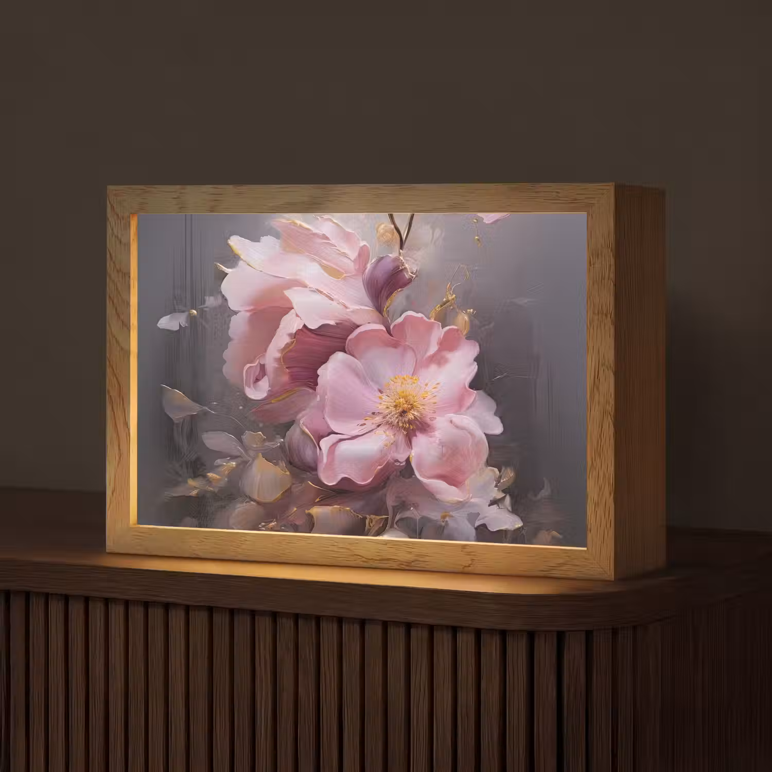 Bloemen - Roze - Stilleven - Kunst Light Box met kabel (Tafellamp) klein -z3d_website