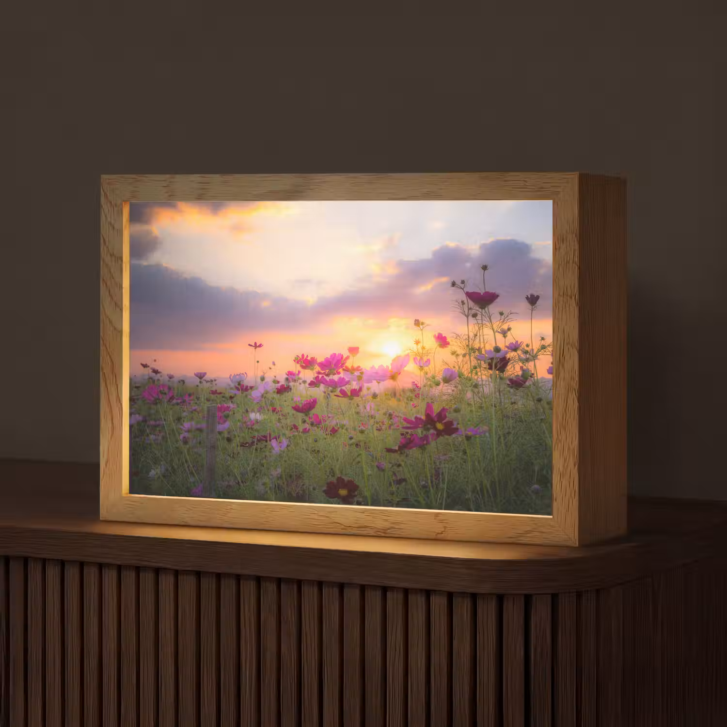 Bloemen - Roze - Zonsondergang - Natuur - Weide - Horizon Light Box met kabel (Tafellamp) klein -z3d_website