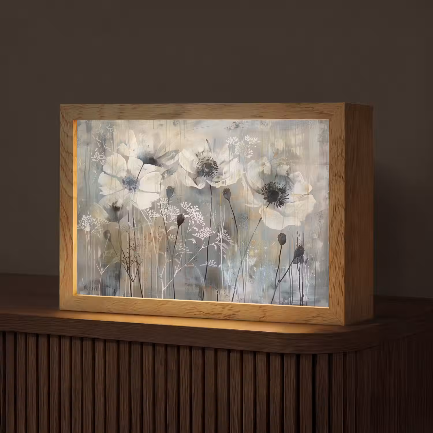 Bloemen - Planten - Grijs - Abstract Light Box met kabel (Tafellamp) klein -z3d_website