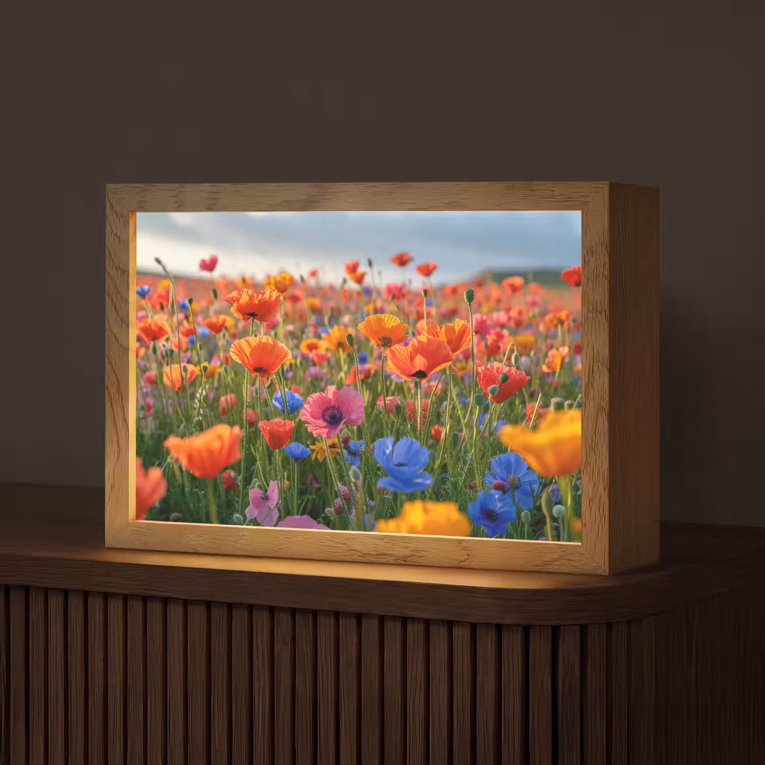 Bloemen - Klaprozen - Kleurrijk - Natuur Light Box met kabel (Tafellamp) klein -z3d_website