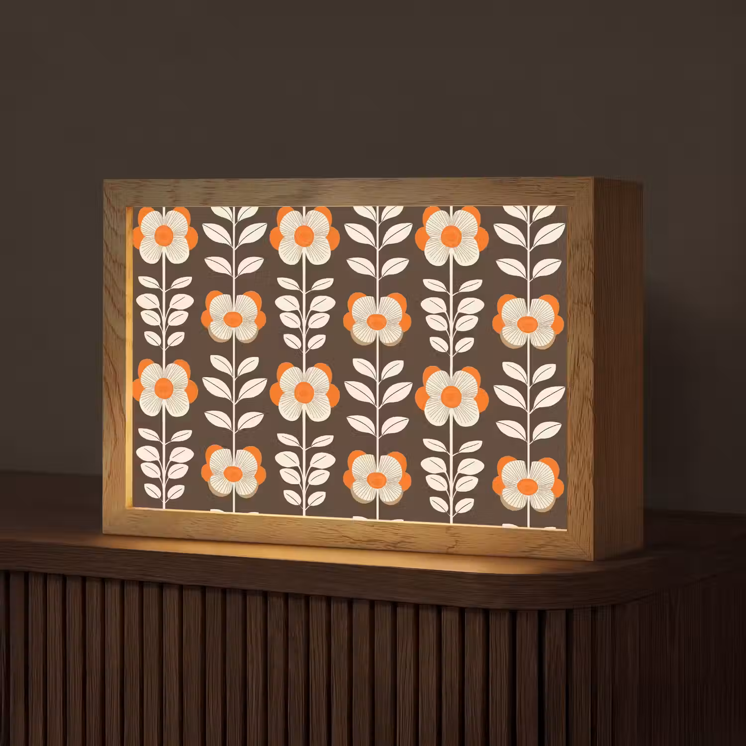 Bloemen - Retro - Bruin Light Box met kabel (Tafellamp) klein 924 -z3d_website