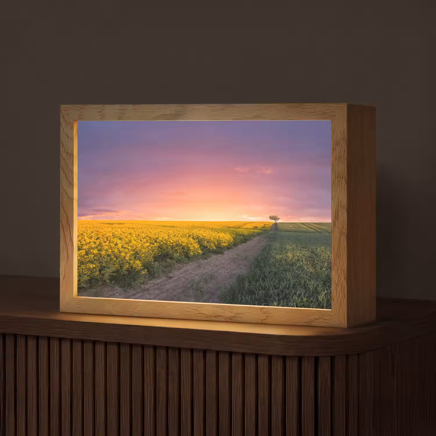 Bloemen - Weg - Lucht - Geel - Paars - Zonsondergang - Natuur Light Box met kabel (Tafellamp) klein -z3d_website