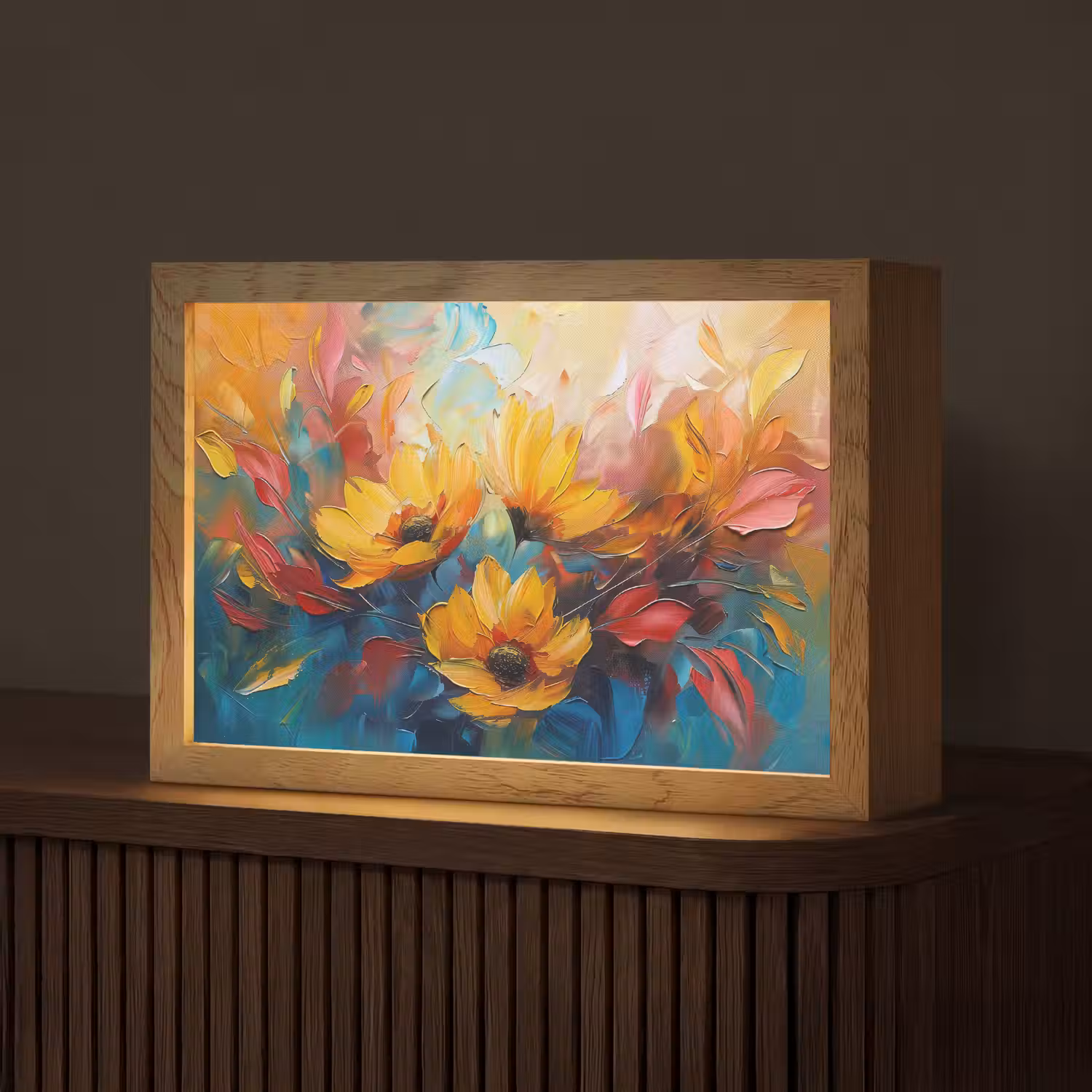 Bloemen - Zonnebloemen - Kunst - Geel Light Box met kabel (Tafellamp) klein -z3d_website