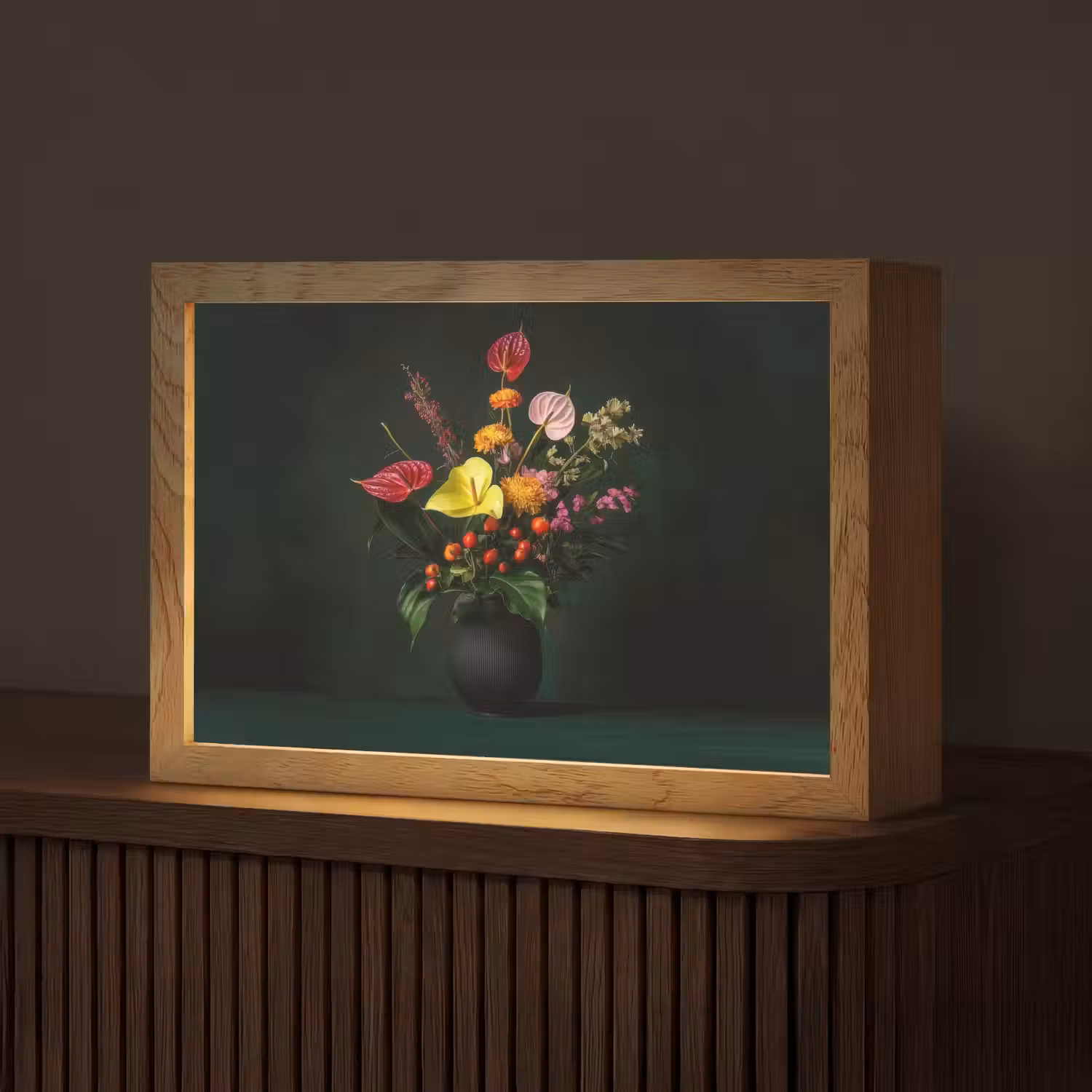 Bloemen - Vaas - Zwart Light Box met kabel (Tafellamp) klein -z3d_website