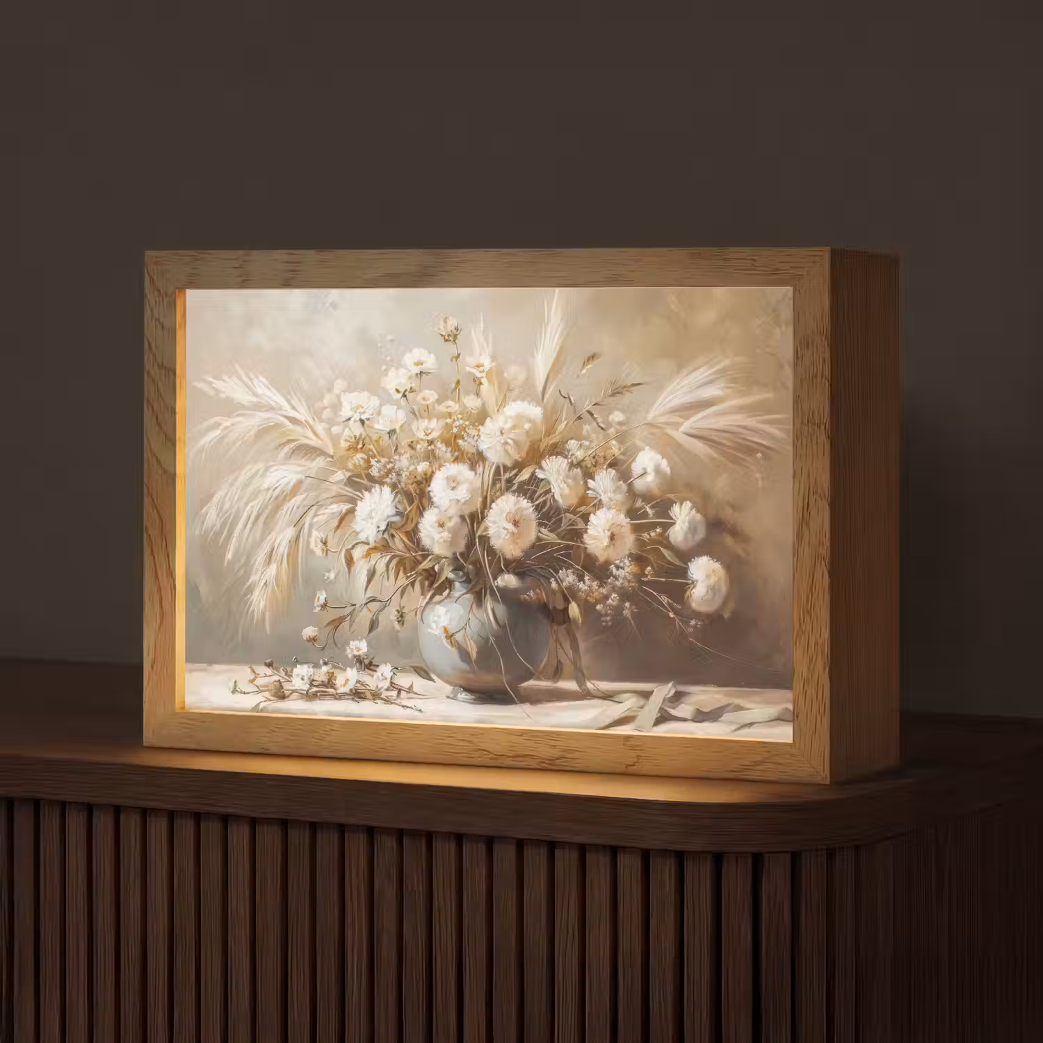 Bloemen - Vaas - Stilleven - Beige Light Box met kabel (Tafellamp) klein -z3d_website