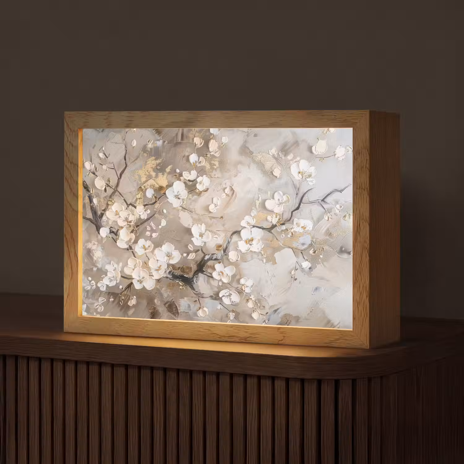 Bloemen - Wit - Goud - Beige - Luxe Light Box met kabel (Tafellamp) klein -z3d_website