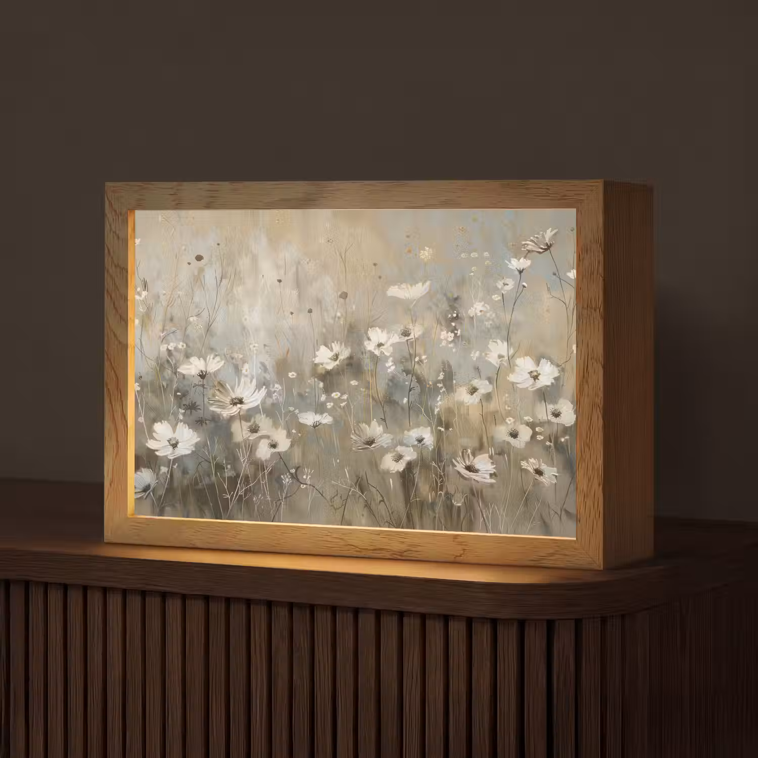Bloemen - Wit - Natuur - Grijs - Modern Light Box met kabel (Tafellamp) klein -z3d_website