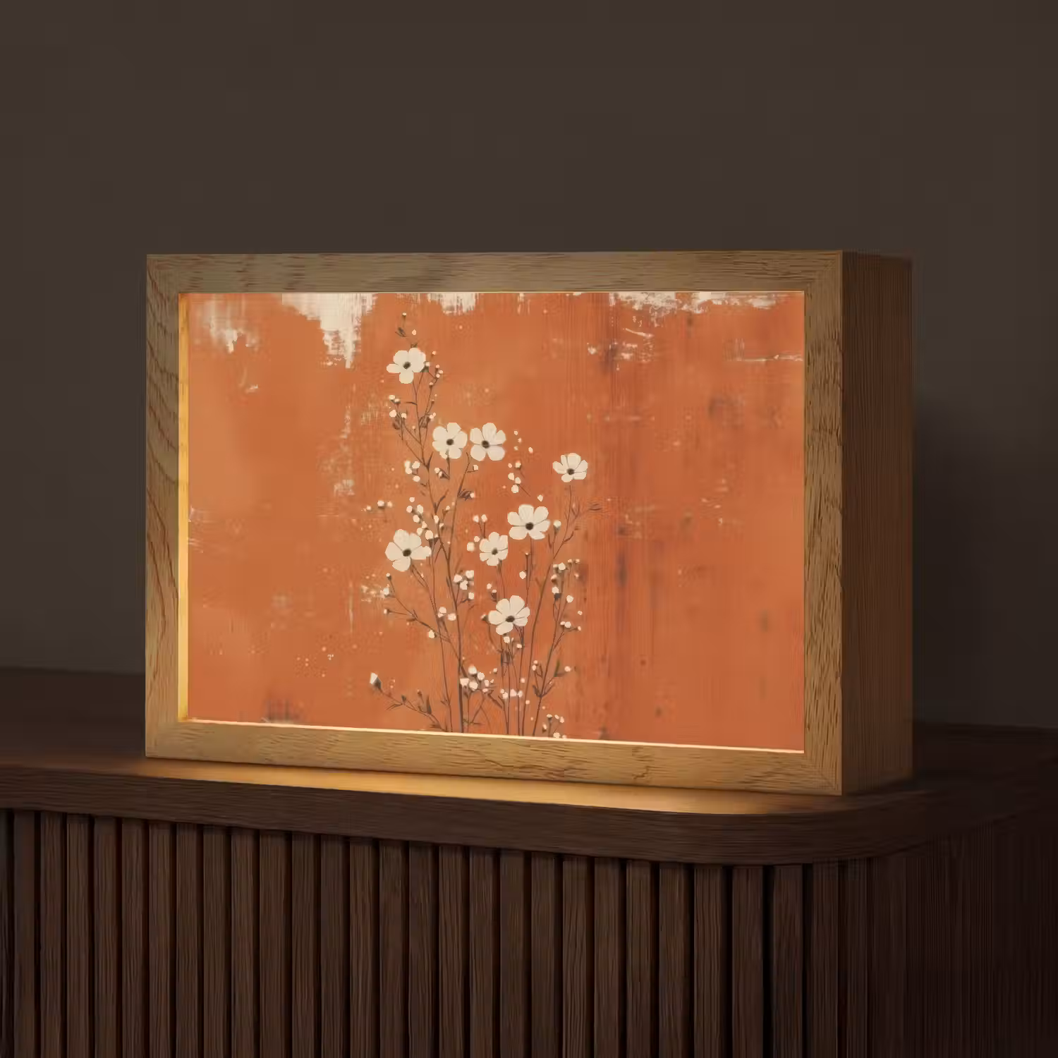 Bloemen - Wit - Subtiel - Roestkleur Light Box met kabel (Tafellamp) klein -z3d_website