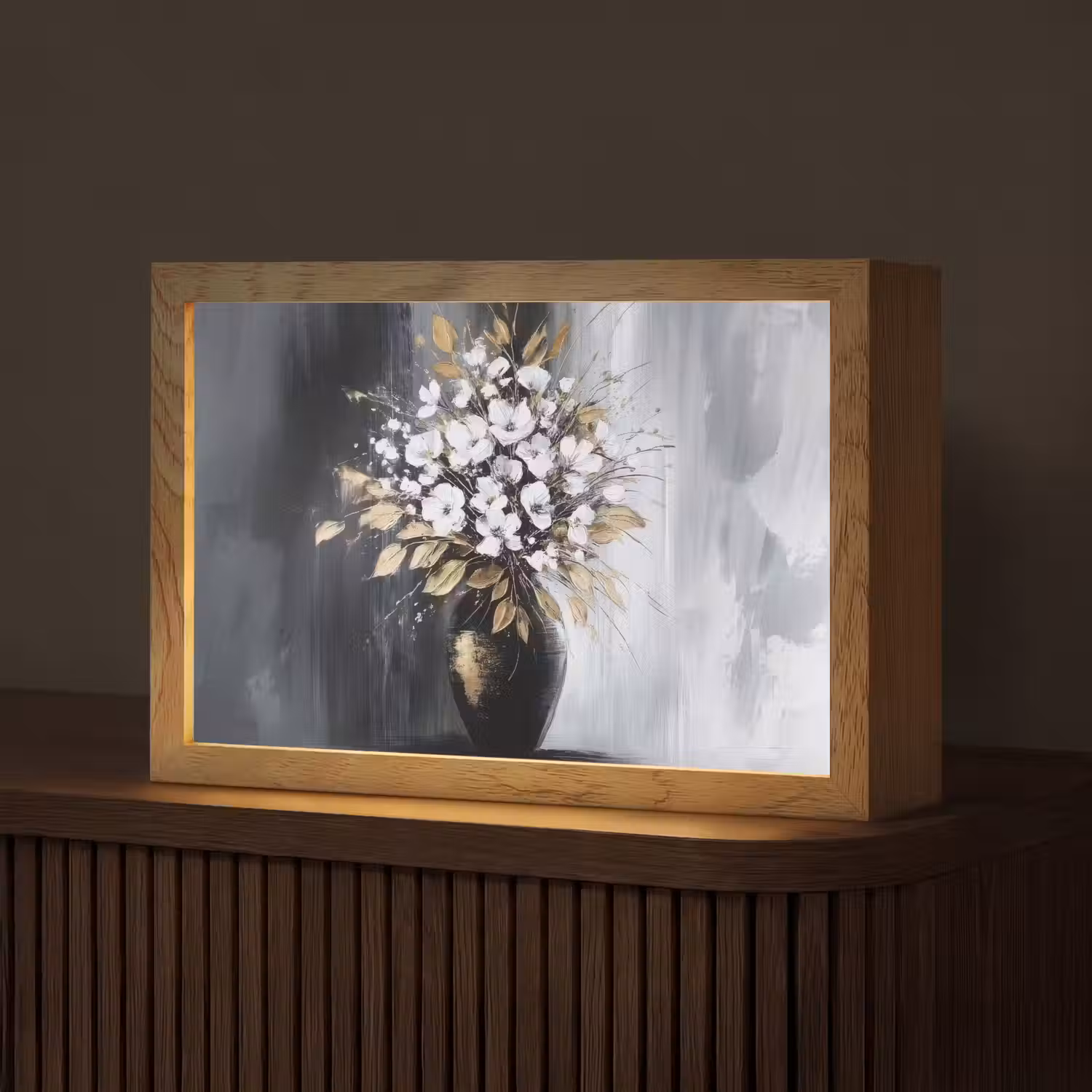 Bloemen - Wit - Vaas - Abstract Light Box met kabel (Tafellamp) klein -z3d_website