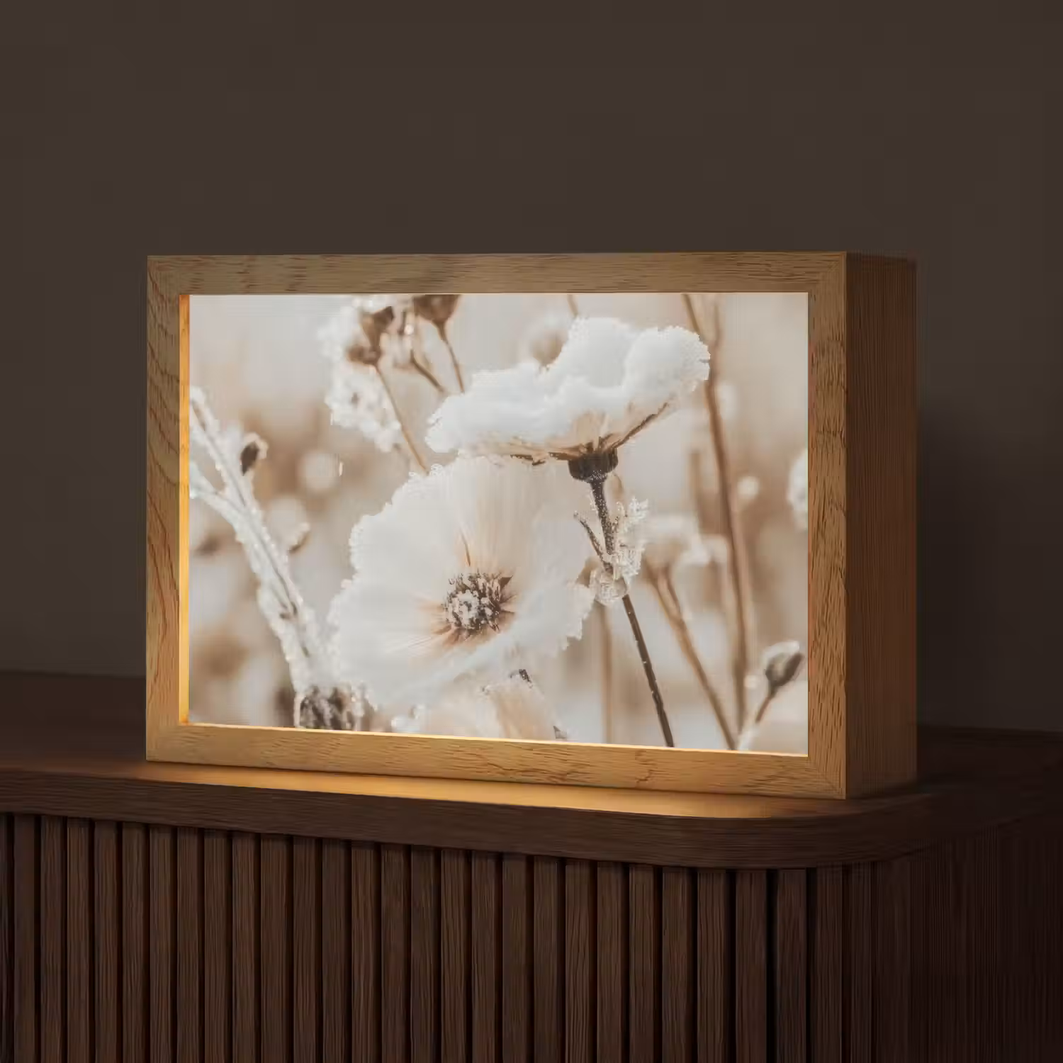 Bloemen - Winter - Wit - Sneeuw - Beige Light Box met kabel (Tafellamp) klein -z3d_website
