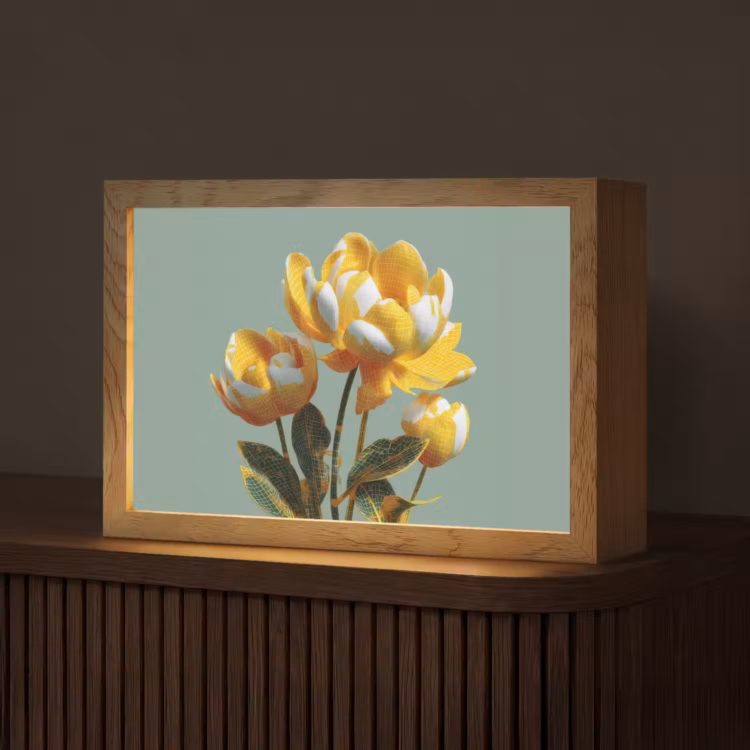 Bloemen - Geel - Bladeren - Structuur Light Box met kabel (Tafellamp) klein -z3d_website