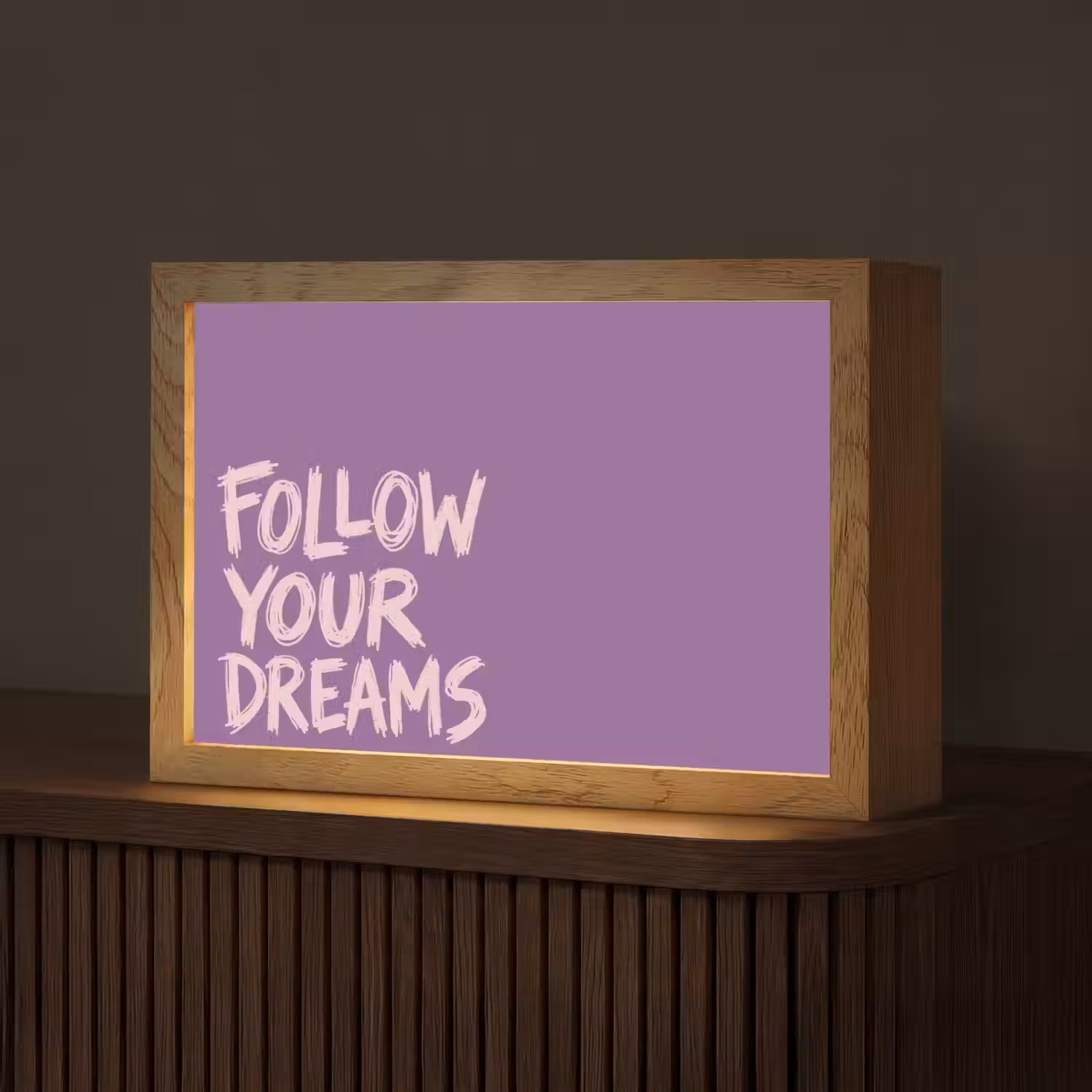 Follow your dreams - Paars - Penseeltextuur Light Box met kabel (Tafellamp) klein -z3d_website
