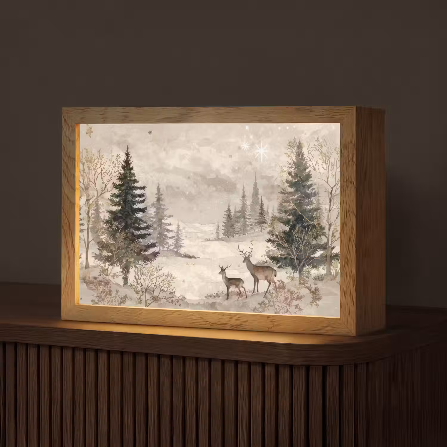 Bos - Herten - Winter - Sneeuw Light Box met kabel (Tafellamp) klein -z3d_website