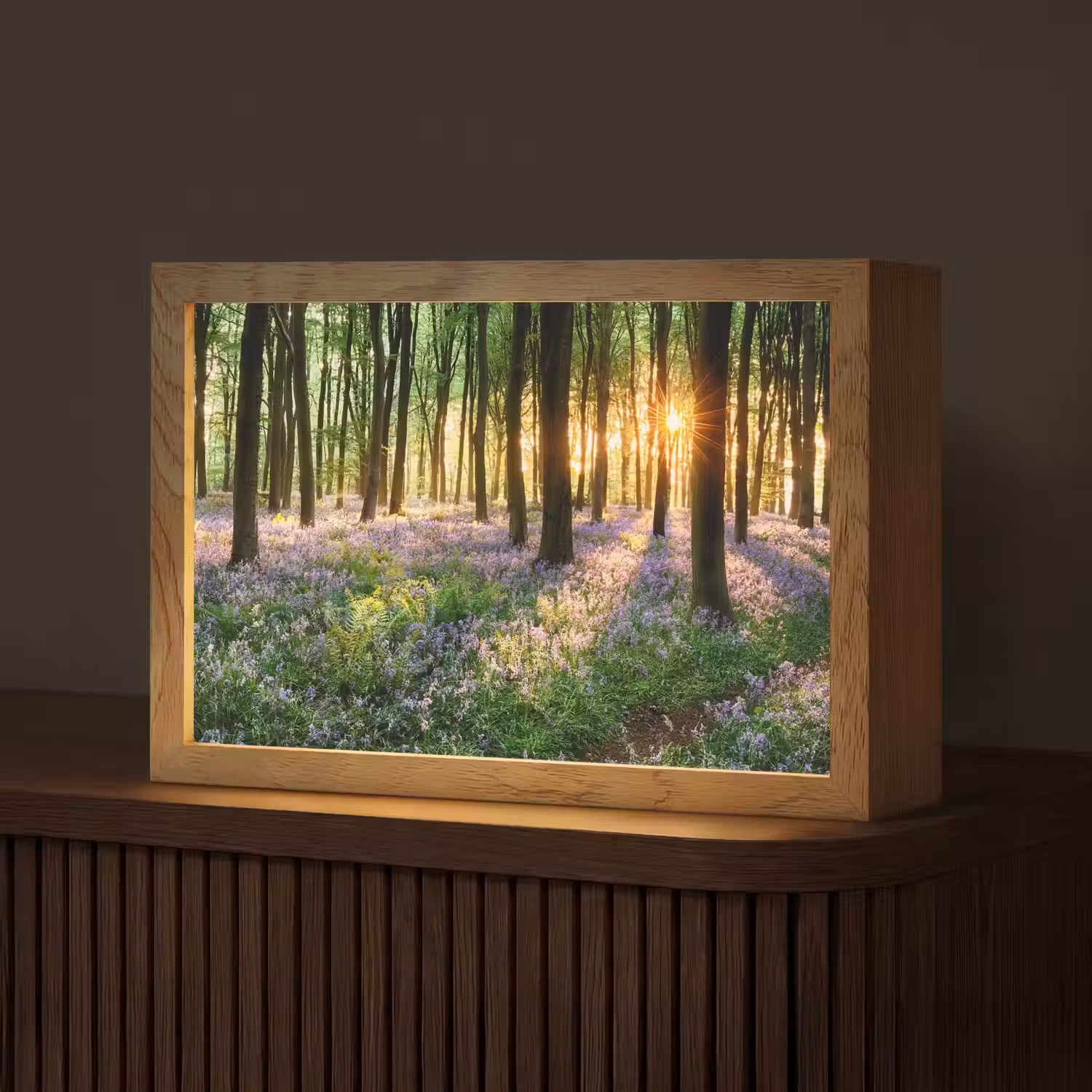 Bos - Bloemen - Lavendel - Zon - Paars - Natuur Light Box met kabel (Tafellamp) klein -z3d_website