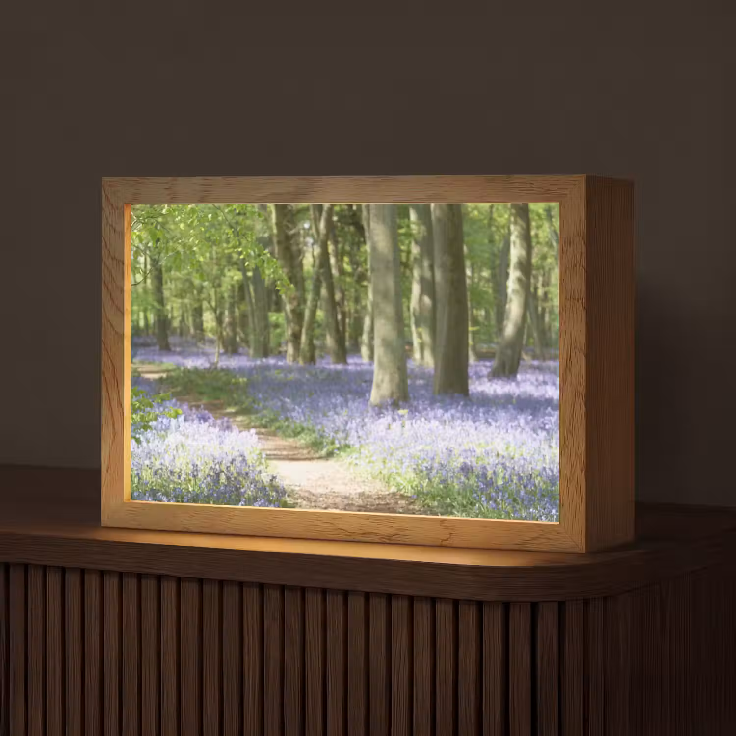 Bos - Pad - Bloemen - Paars - Groen - Natuur Light Box met kabel (Tafellamp) klein -z3d_website