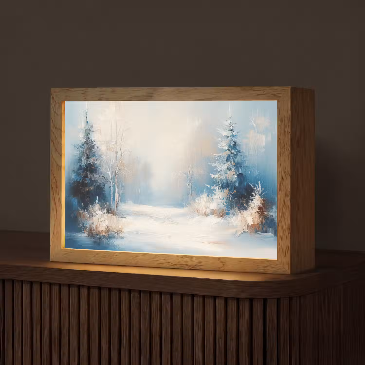 Bos - Winter - Natuur - Abstract - Sneeuw Light Box met kabel (Tafellamp) klein -z3d_website