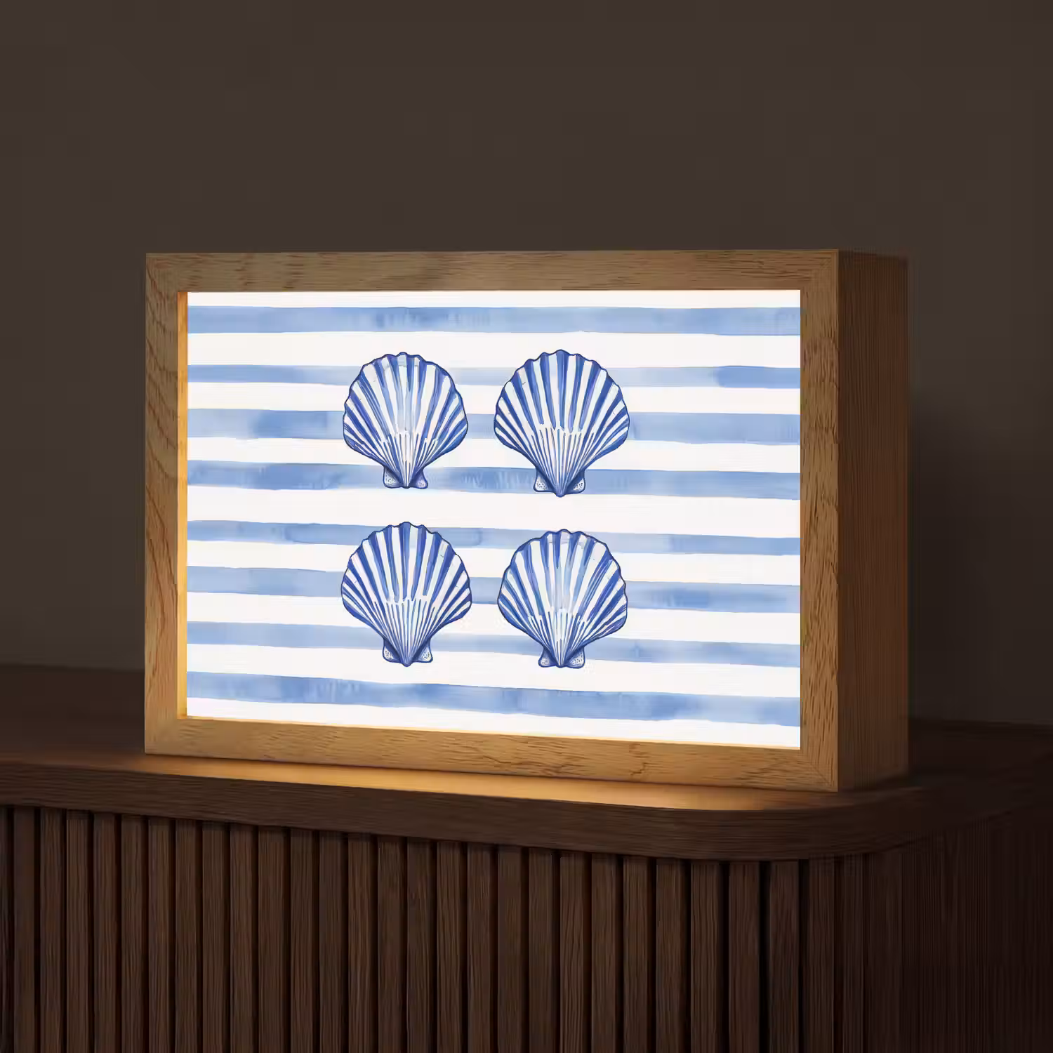 Vier schelpen - Blauw - Wit - Strepen Light Box met kabel (Tafellamp) klein -z3d_website