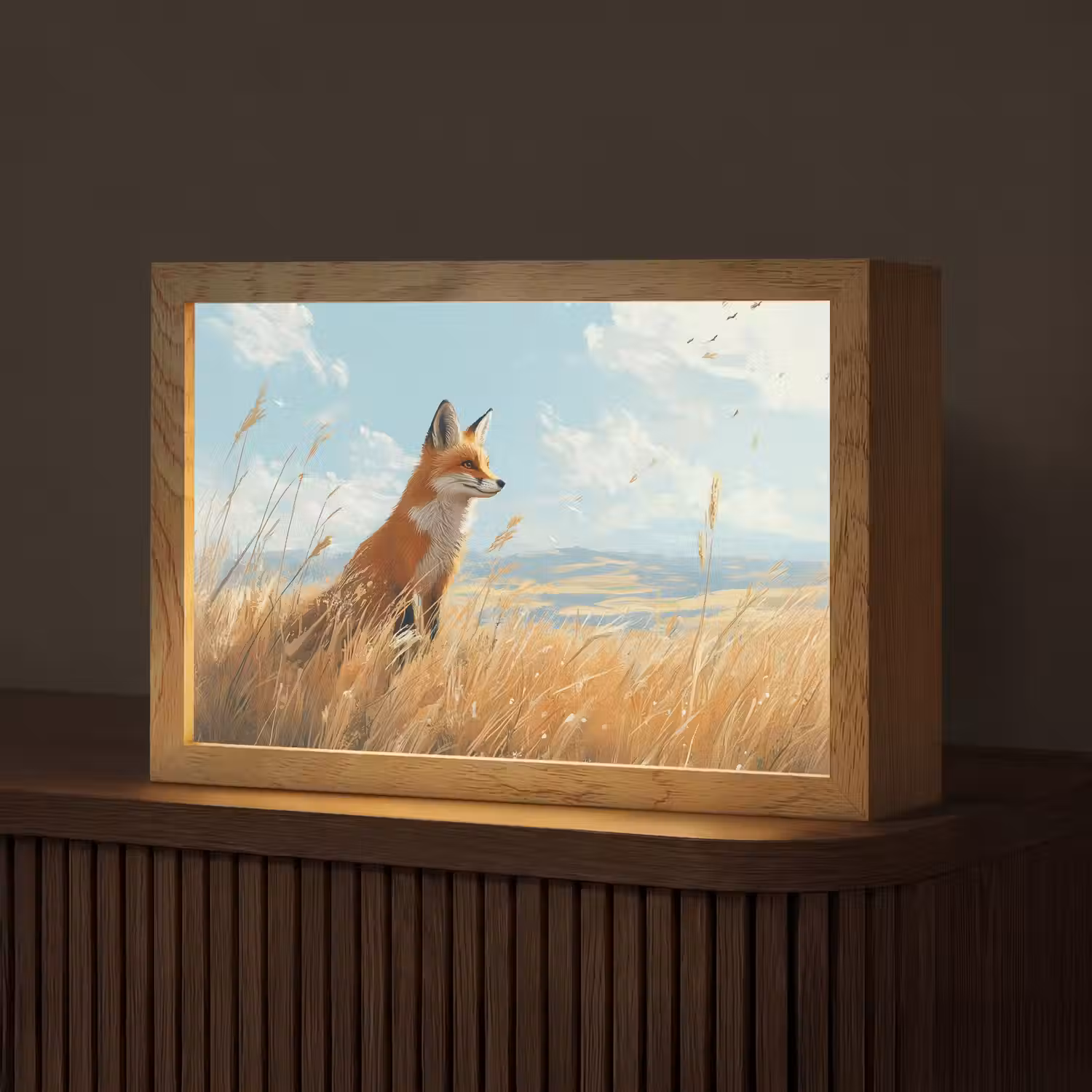 Vos - Gras - Wolken - Oranje Light Box met kabel (Tafellamp) klein -z3d_website