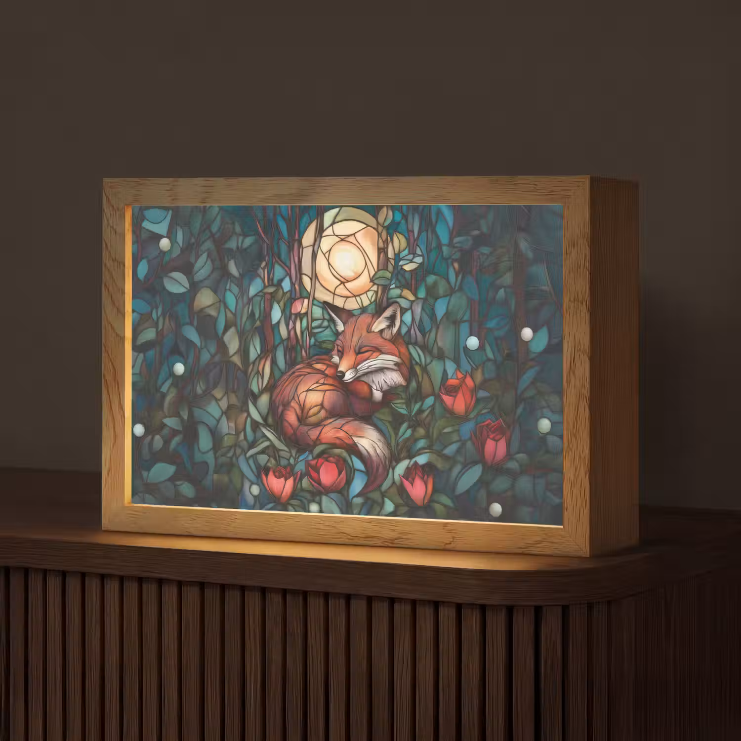 Vos - Mozaïek - Bos - Maan Light Box met kabel (Tafellamp) klein -z3d_website