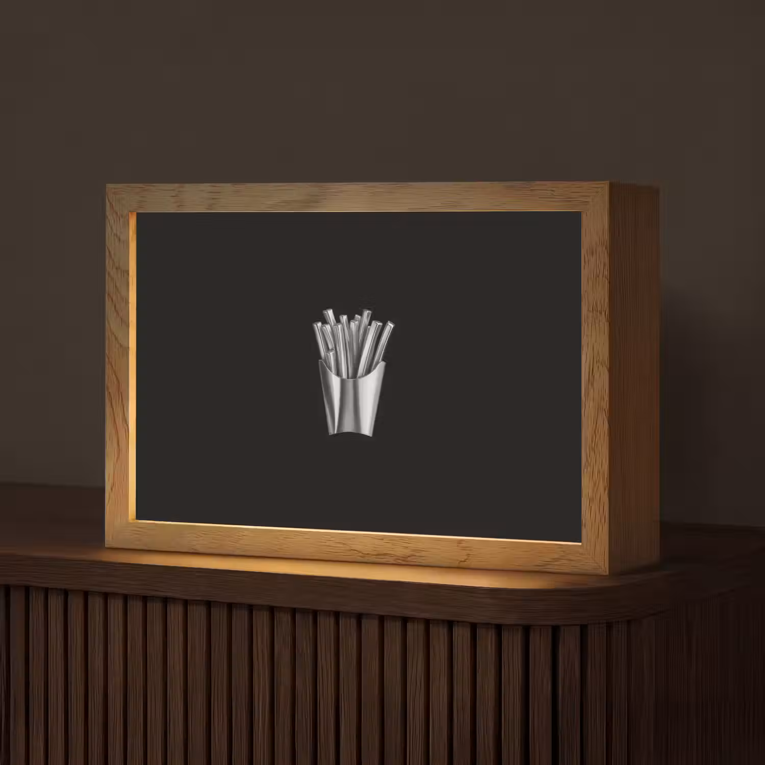 Frietjes - Futuristisch - Zilver Light Box met kabel (Tafellamp) klein -z3d_website