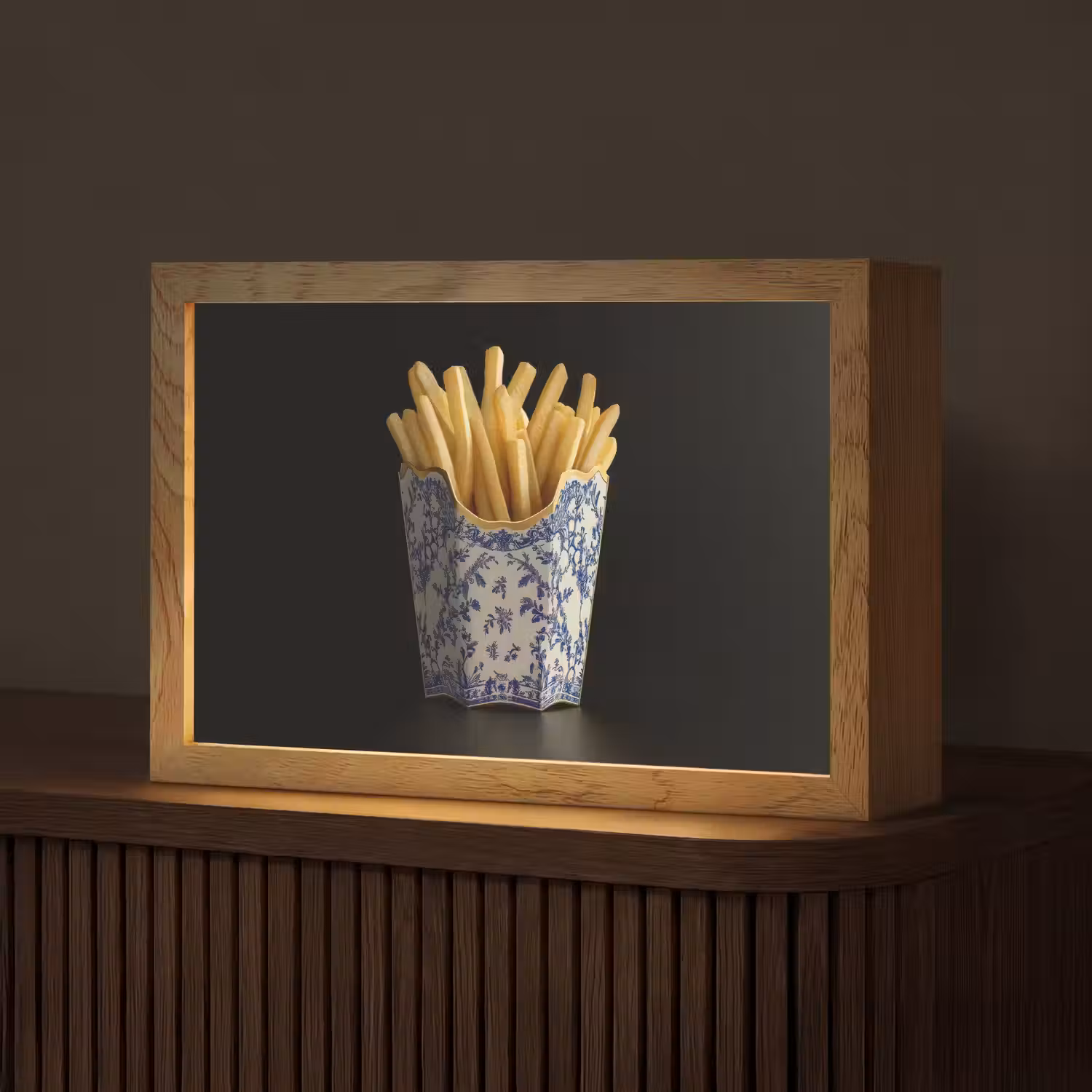 Friet - Porselein - Delfts blauw - Eten Light Box met kabel (Tafellamp) klein -z3d_website