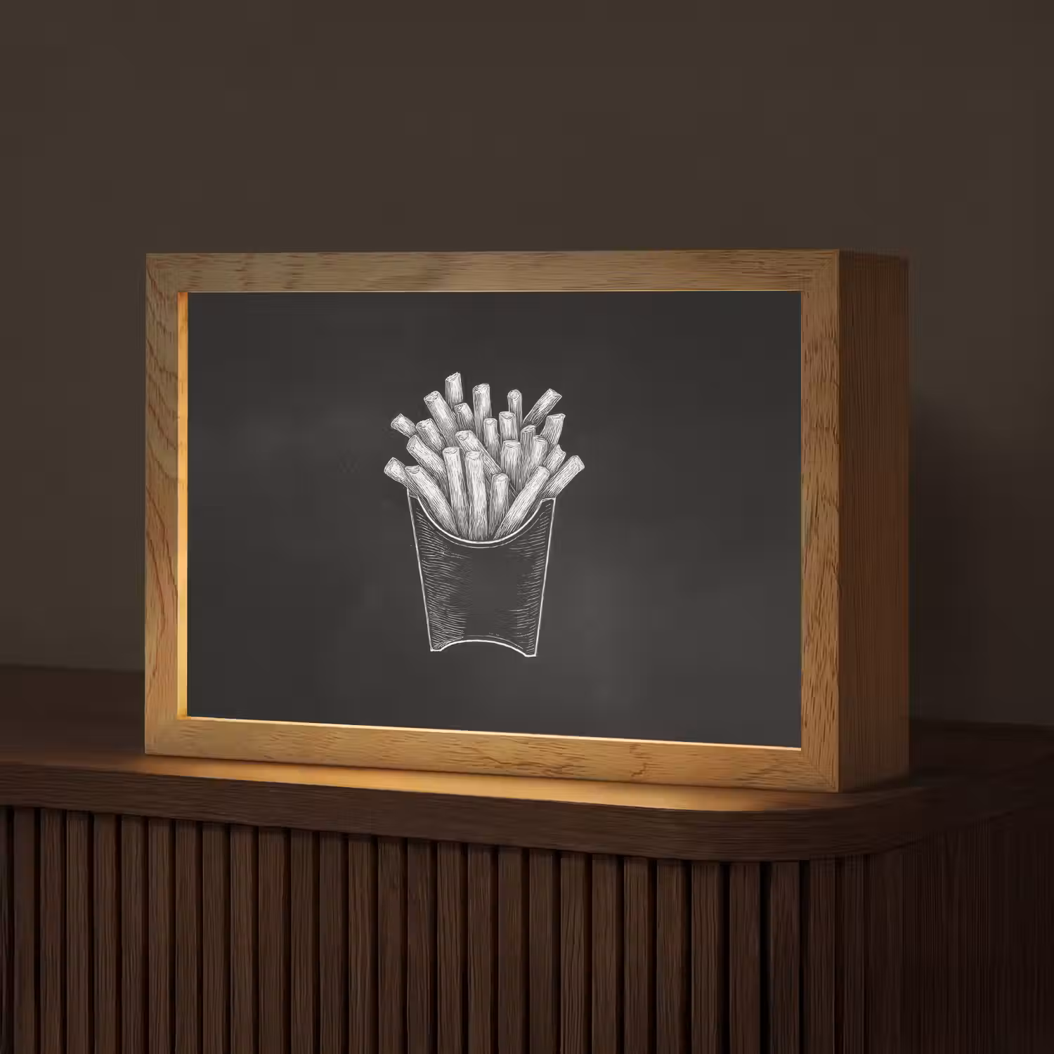 Friet - Witte krijttekening - Zwart Light Box met kabel (Tafellamp) klein -z3d_website