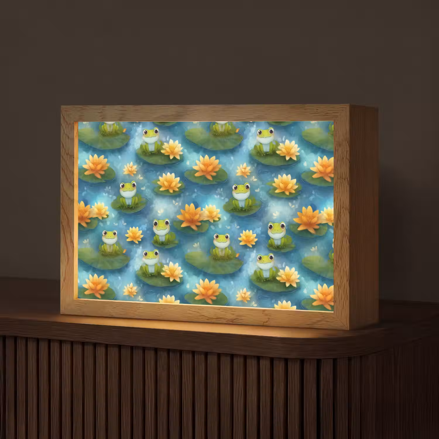 Kikker - Lelies - Groen Light Box met kabel (Tafellamp) klein 924 -z3d_website