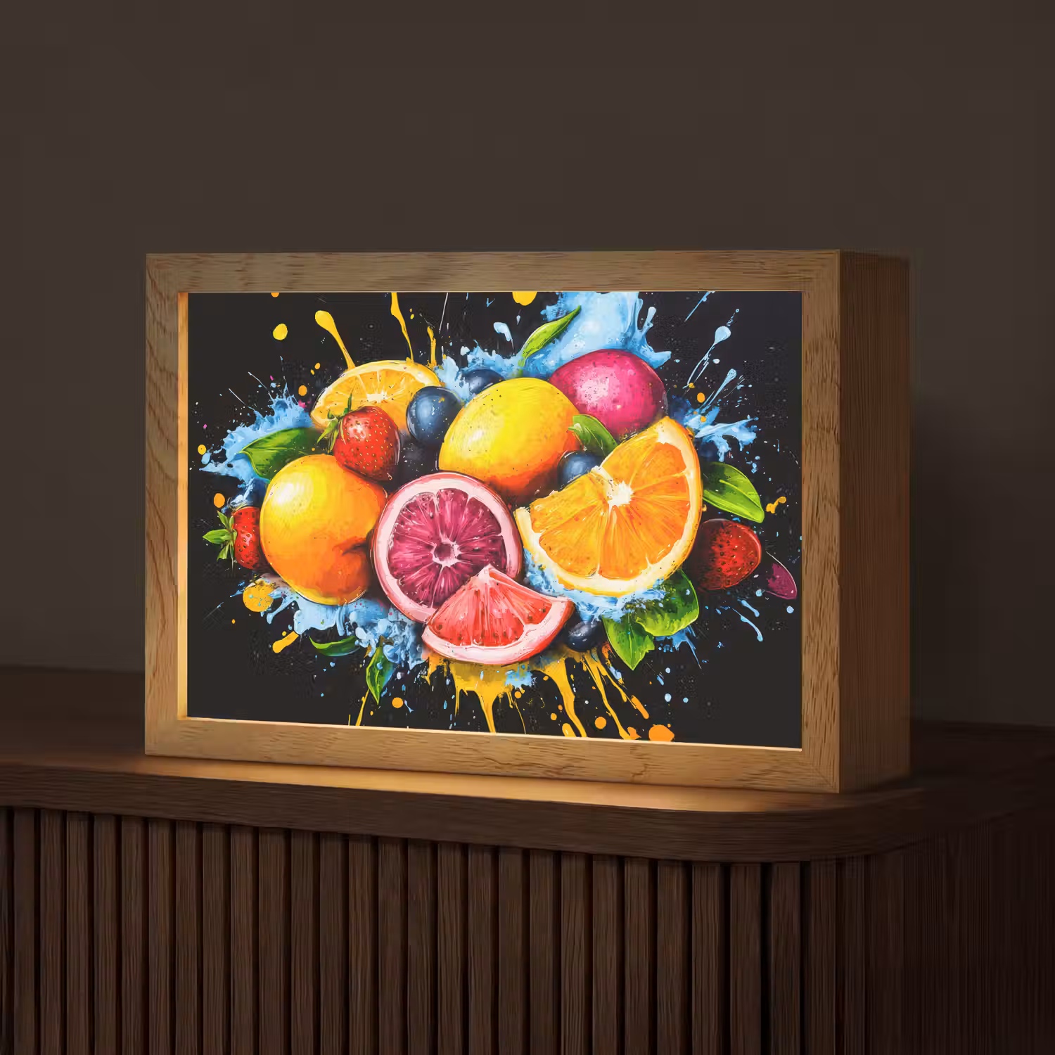 Fruit - Graffiti - Kleurrijk - Sinaasappel - Aardbei - Abstract Light Box met kabel (Tafellamp) klein -z3d_website