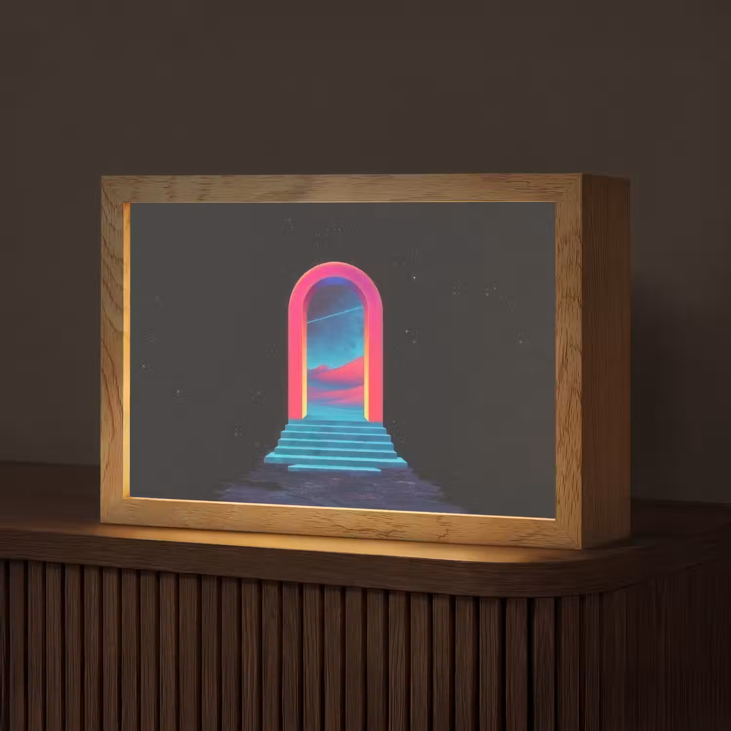 Poortje - Landschap - Sterrenhemel - Roze Light Box met kabel (Tafellamp) klein -z3d_website