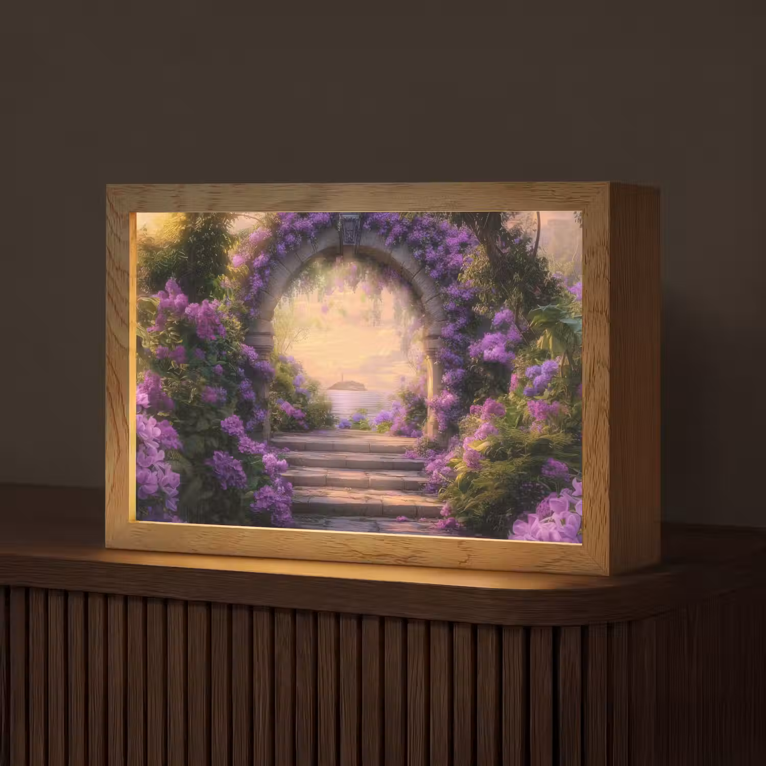 Poort - Paars - Bloemen Light Box met kabel (Tafellamp) klein -z3d_website