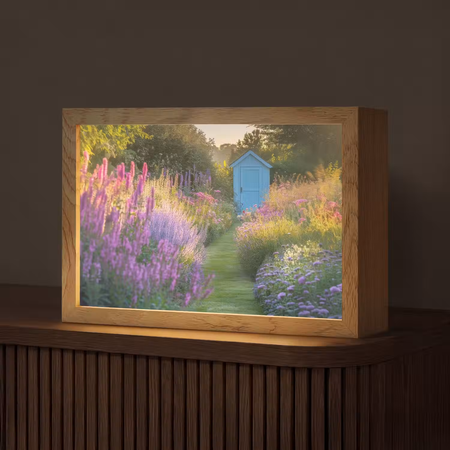 Tuinhuisje - Blauw - Bloemen Light Box met kabel (Tafellamp) klein -z3d_website