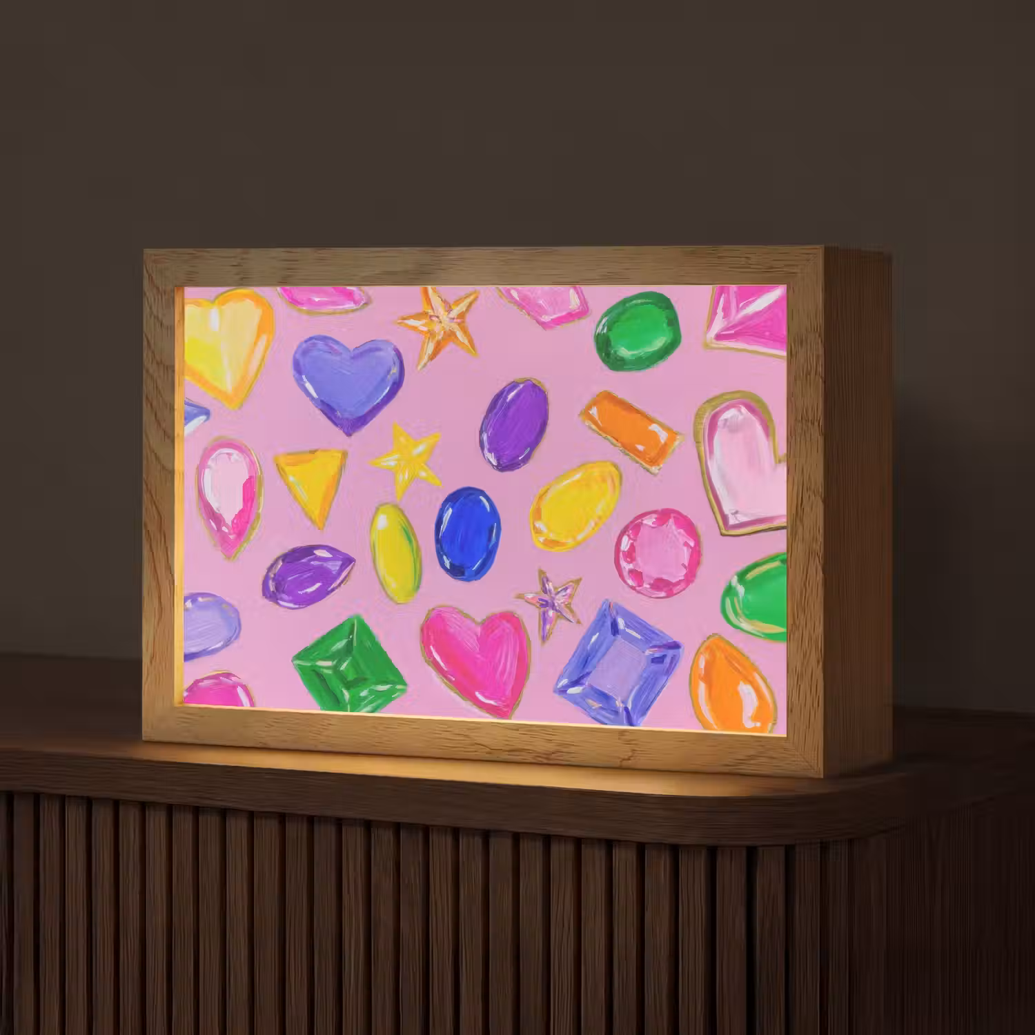 Edelstenen - Vormen - Hartje - Kleurrijk Light Box met kabel (Tafellamp) klein -z3d_website