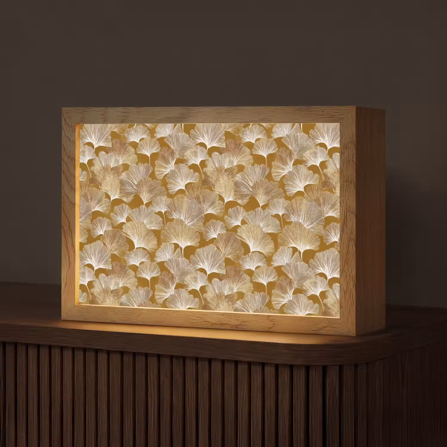 Ginkgo - Bladeren - Goud Light Box met kabel (Tafellamp) klein 924 -z3d_website
