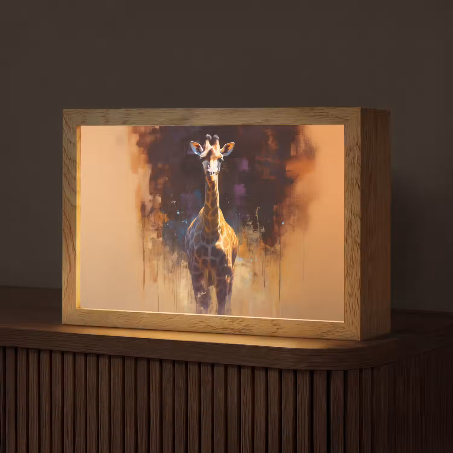 Giraf - Bruin - Abstract - Geschilderd Light Box met kabel (Tafellamp) klein -z3d_website