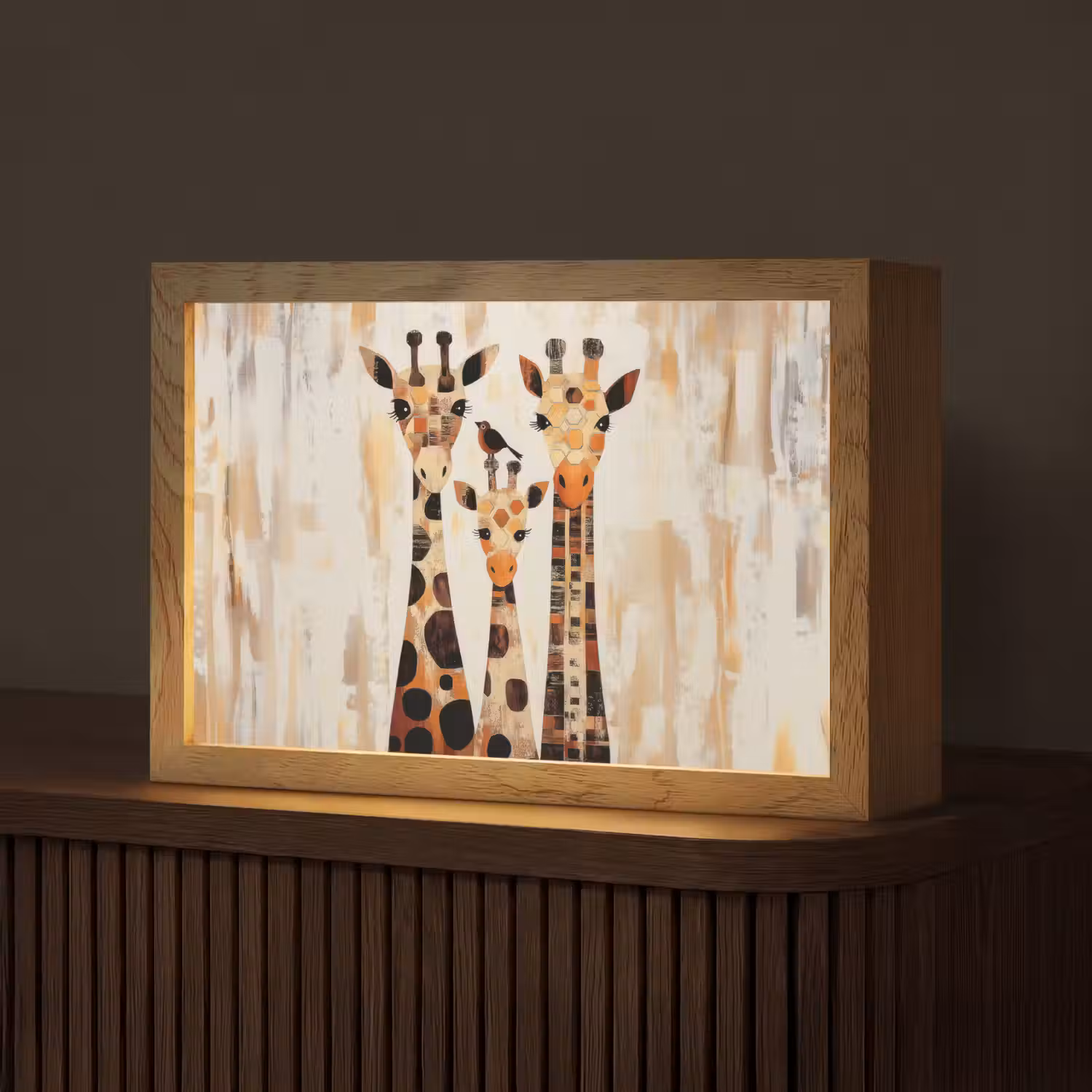 Giraffen - Cartoon - Crème Light Box met kabel (Tafellamp) klein -z3d_website