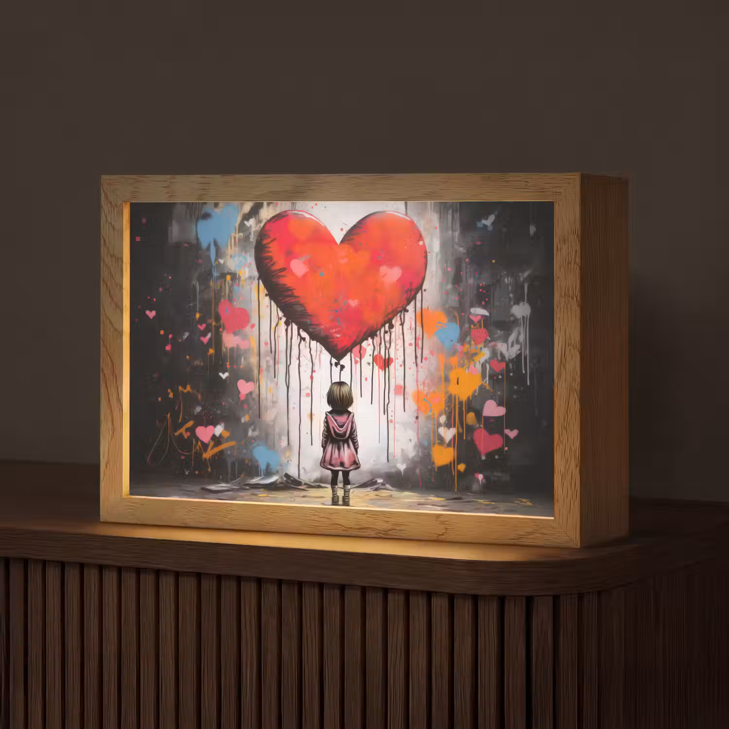 Meisje - Hart - Graffiti - Kunst - Kleuren - Rood Light Box met kabel (Tafellamp) klein -z3d_website