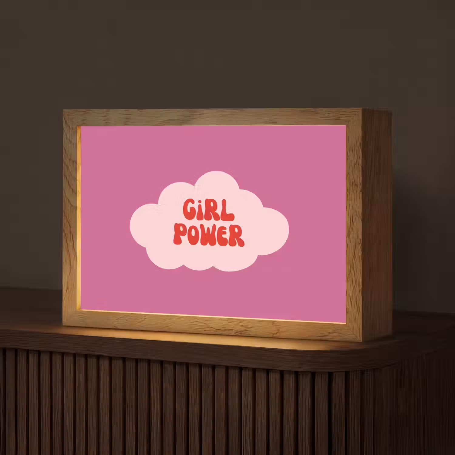 Girl power - Wolk - Roze Light Box met kabel (Tafellamp) klein -z3d_website