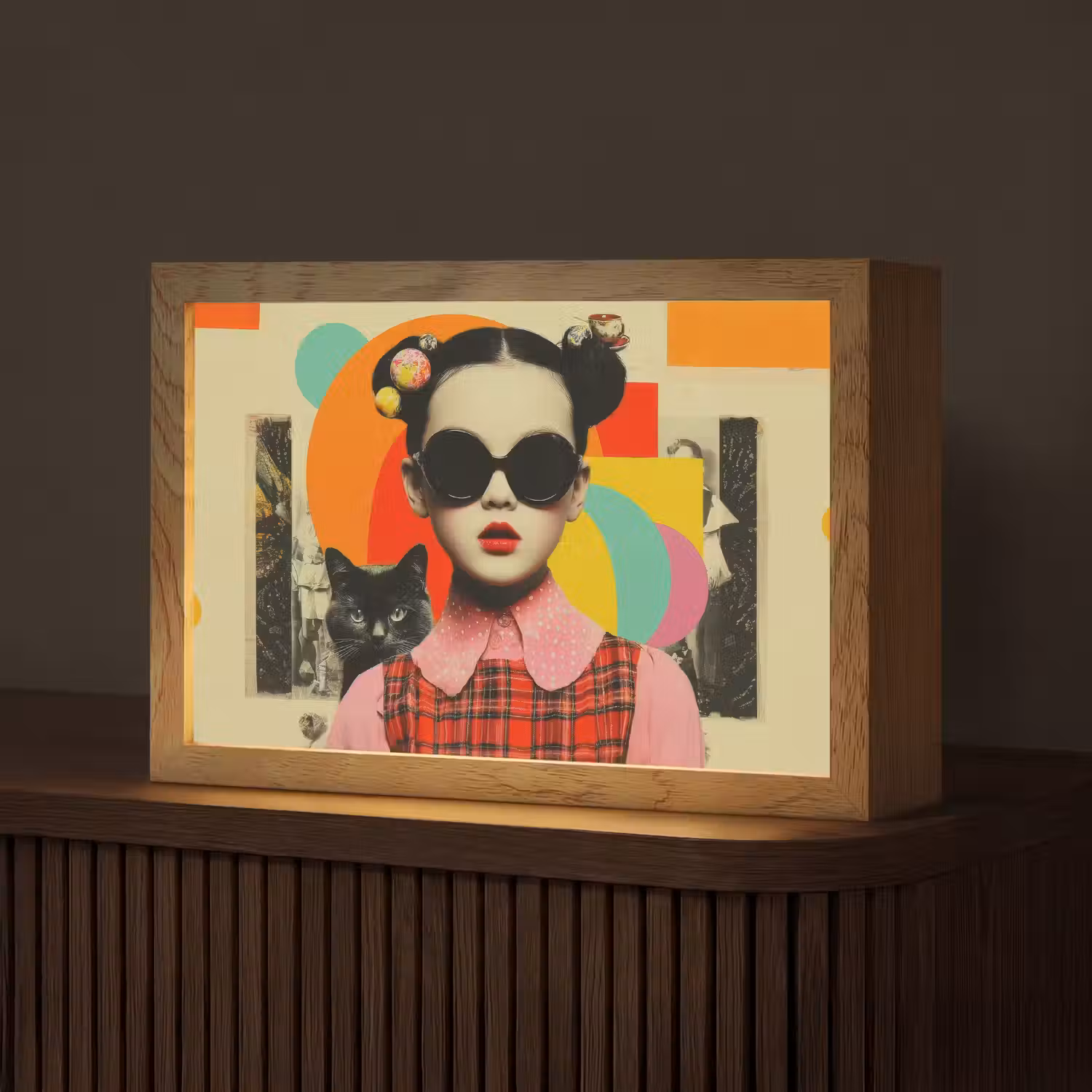 Meisje - Zonnebril - Kat - Retro Light Box met kabel (Tafellamp) klein -z3d_website