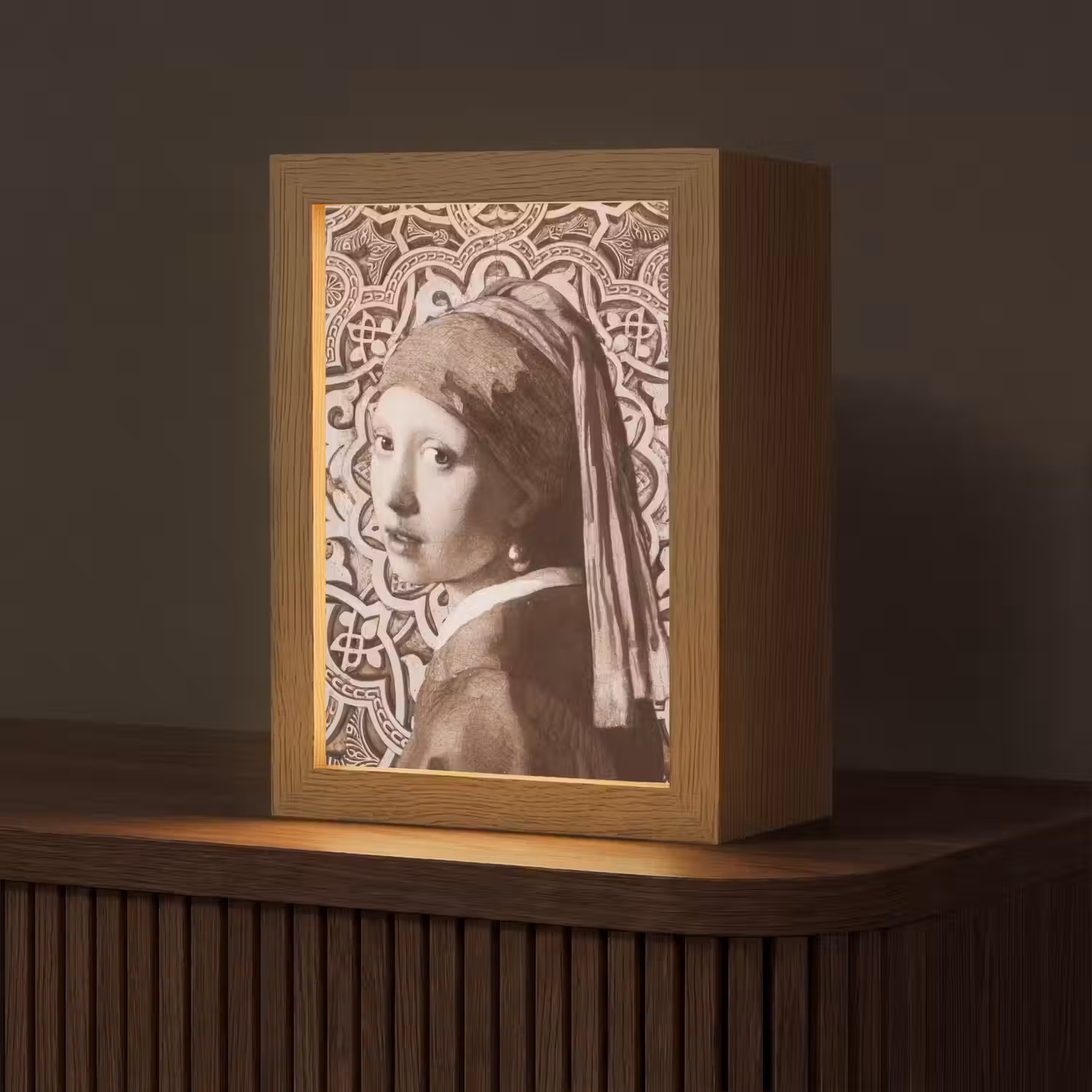 Meisje met de parel - Johannes Vermeer - Sepia Light Box met kabel (Tafellamp) klein -z3d_website