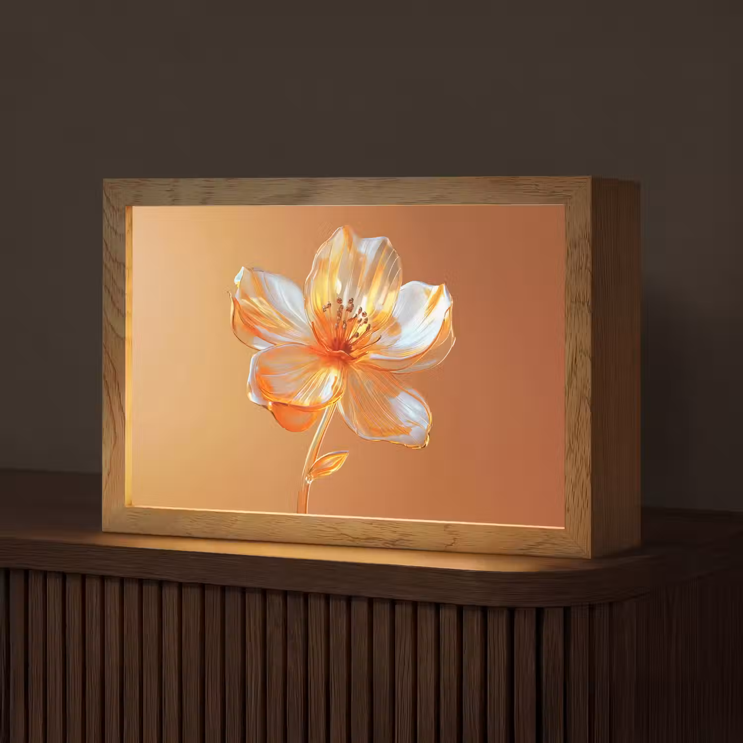 Glazen - Bloem - Oranje Light Box met kabel (Tafellamp) klein -z3d_website