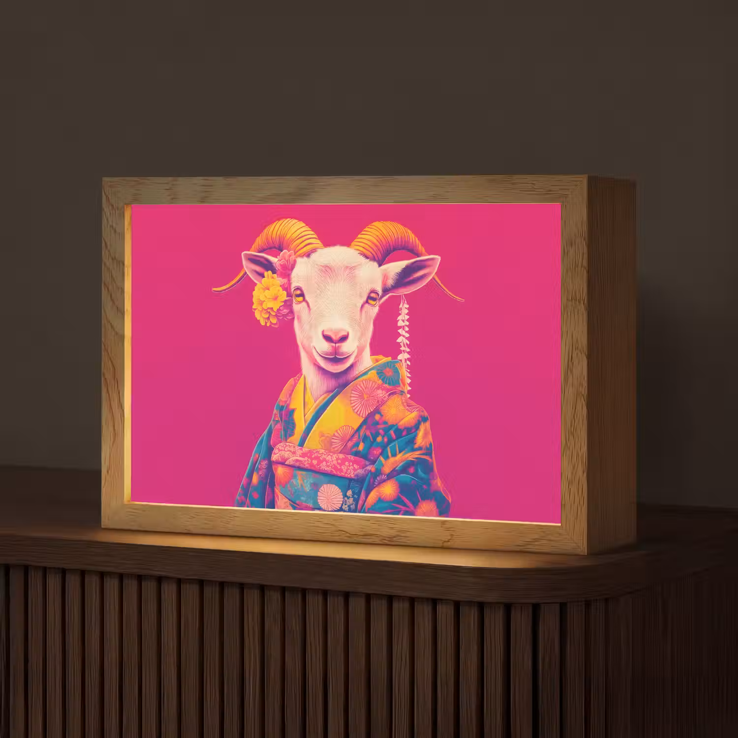 Geit - Hoorns - Kimono - Kleurrijk Light Box met kabel (Tafellamp) klein -z3d_website
