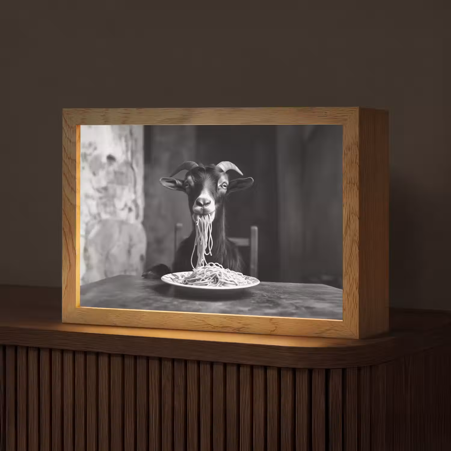 Geit - Bord - Spaghetti - Zwart Wit Light Box met kabel (Tafellamp) klein -z3d_website