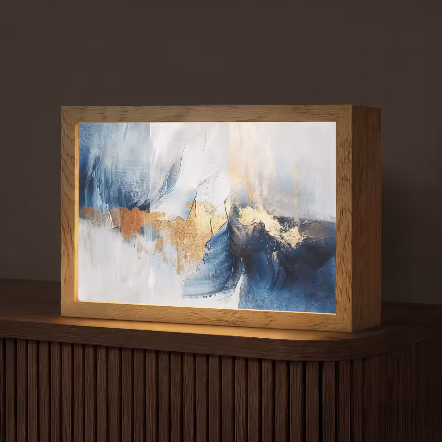 Goud - Blauw - Verf - Kunst - Modern Light Box met kabel (Tafellamp) klein -z3d_website
