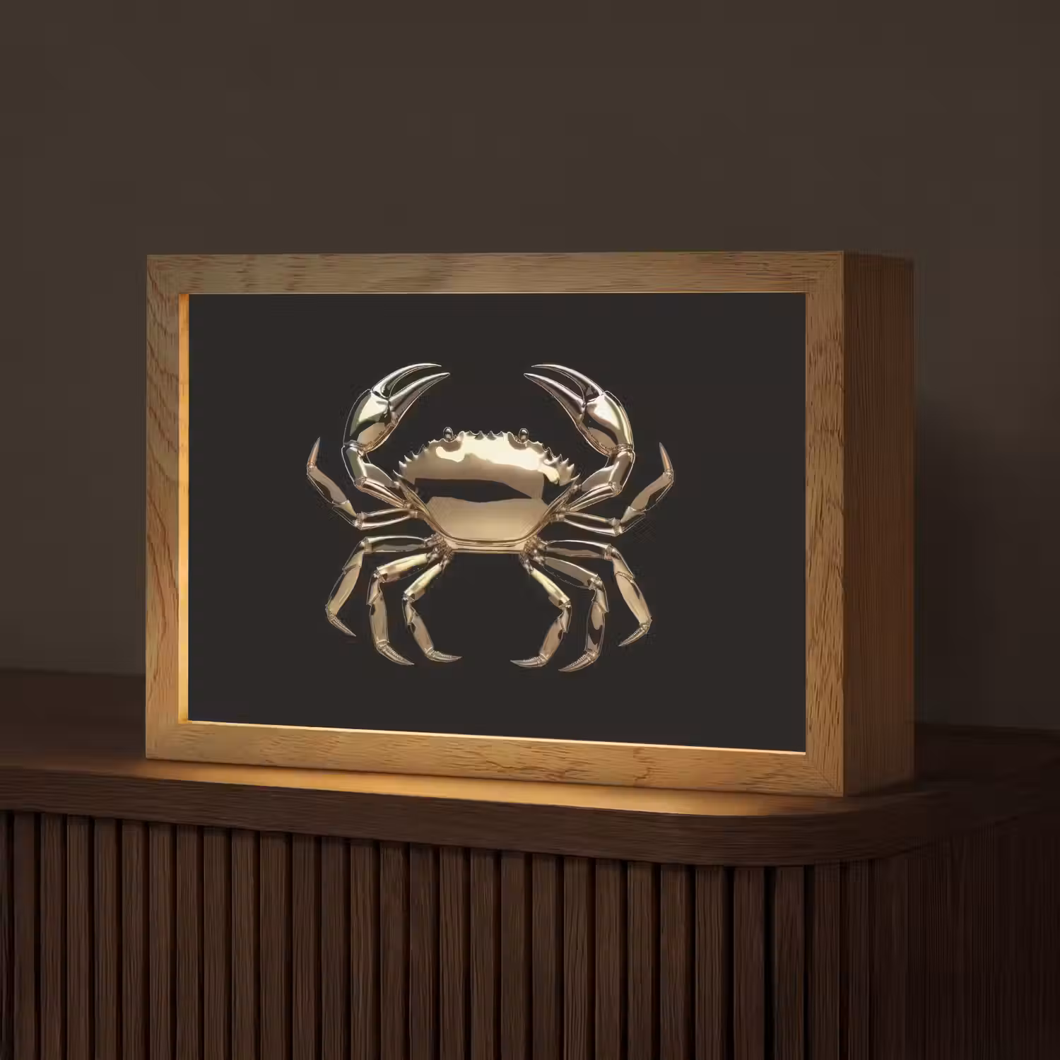 Goud - Krab - Dieren - Zwart Light Box met kabel (Tafellamp) klein -z3d_website